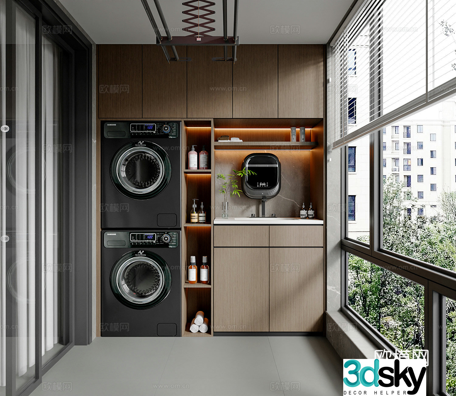 Modern Italian home balcony balcony cabinet washing machine cabinet living balcony leisure balcony 3d model