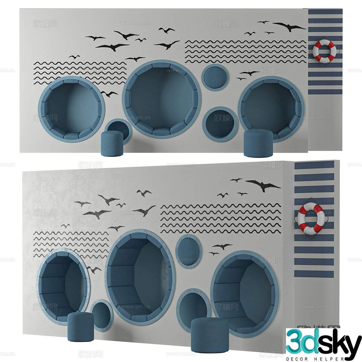 Modern kindergarten soft seat 3d model