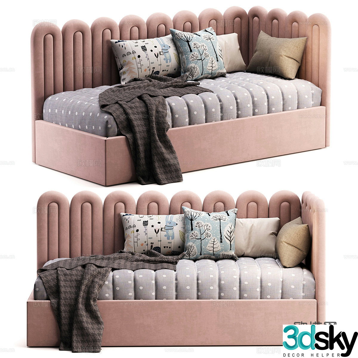 Modern cream style children’s fabric sofa bed 3d model