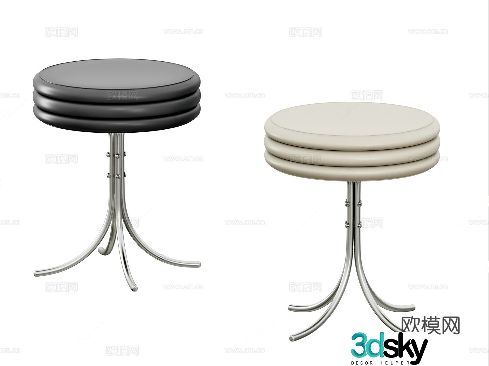 Modern cream style dressing stool leather stool metal stool 3d model