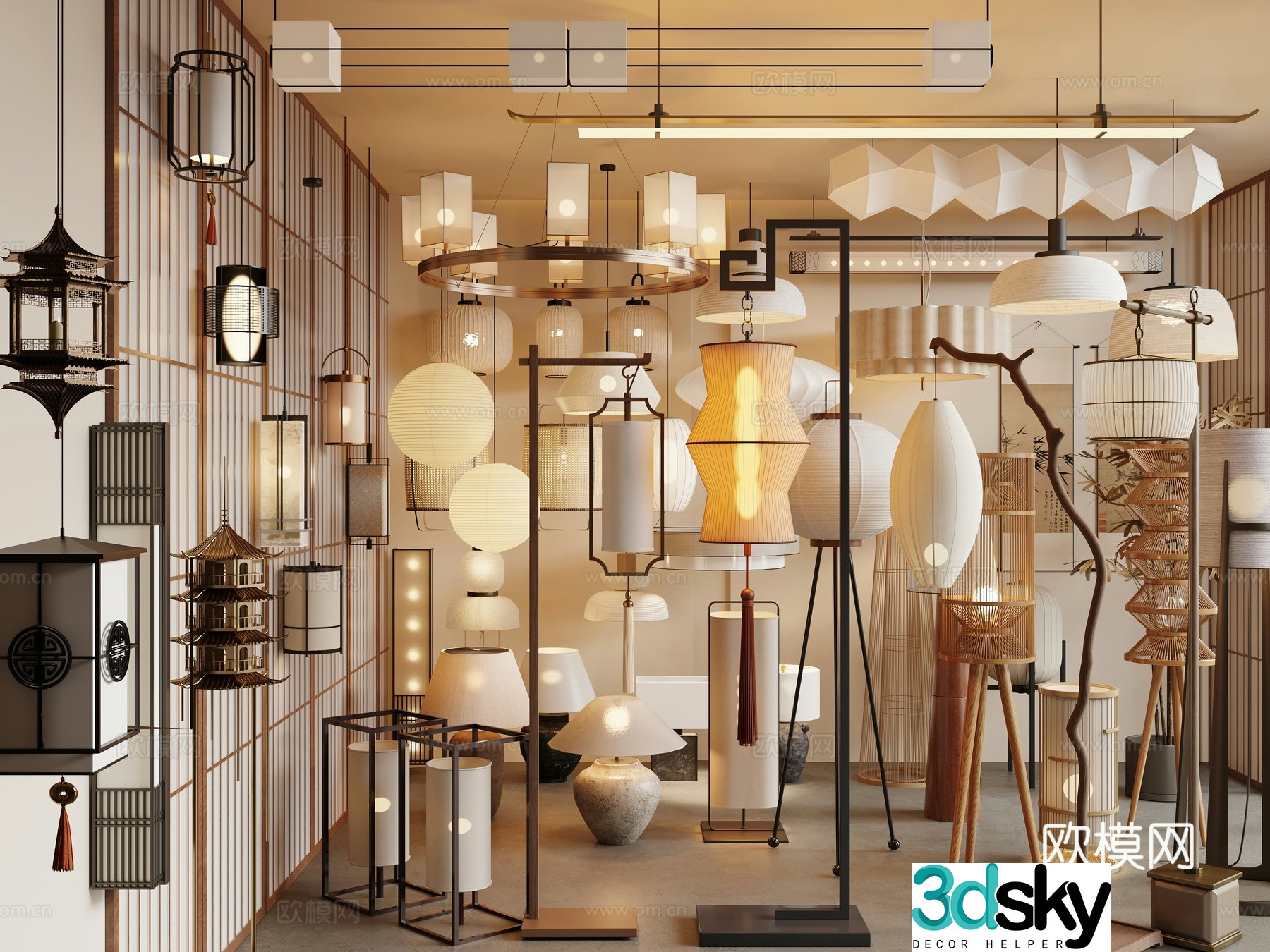 New Chinese style floor lamp Song’s chandelier Wall lamp Middle style table lamp Outdoor lamp 3D model