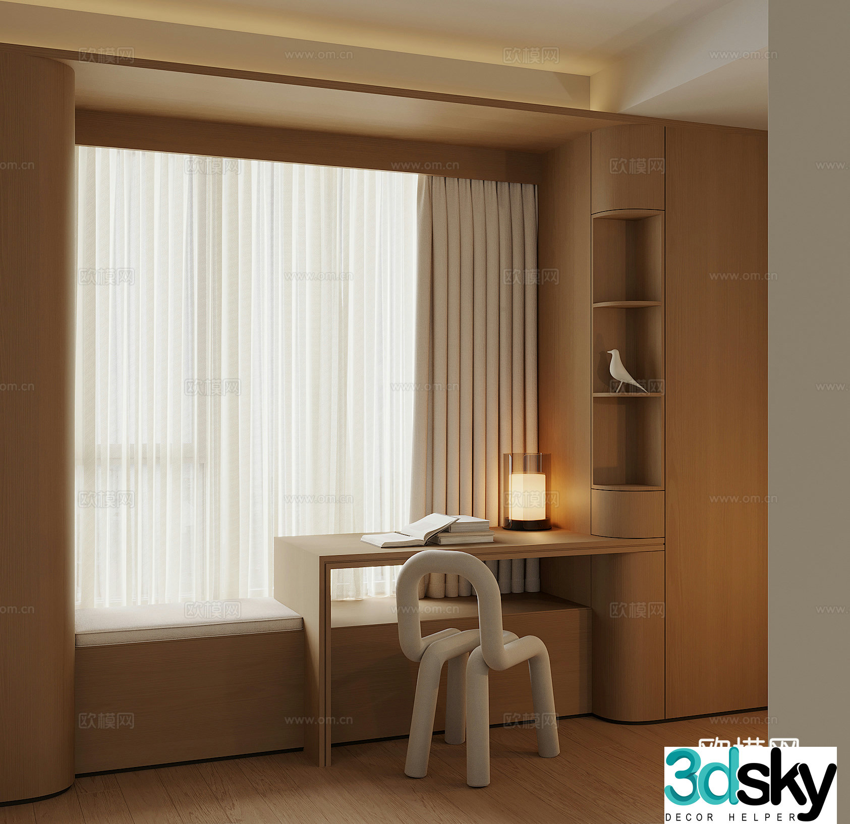 Modern bay window cabinet 3d model