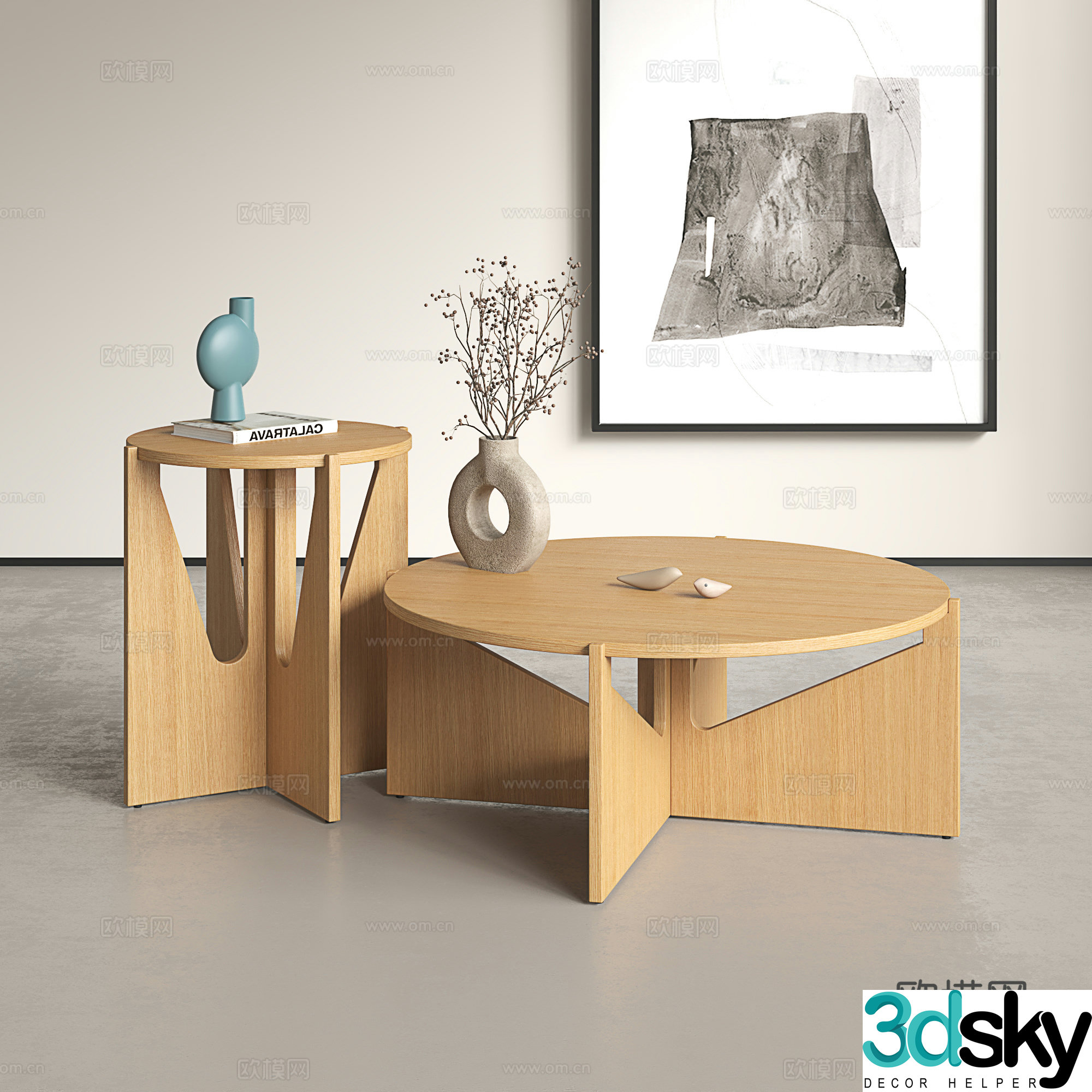 Log coffee table Nordic tea table Round tea table Japanese coffee table Wasabi style tea table 3D model
