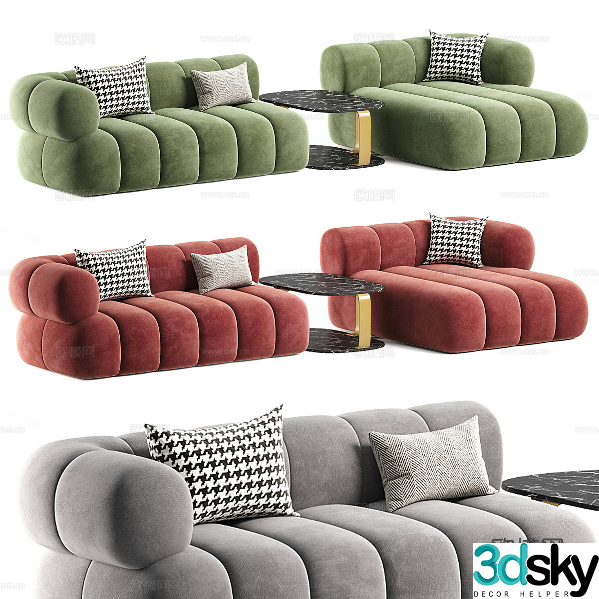 Modern cream style fabric combination sofa 3d model