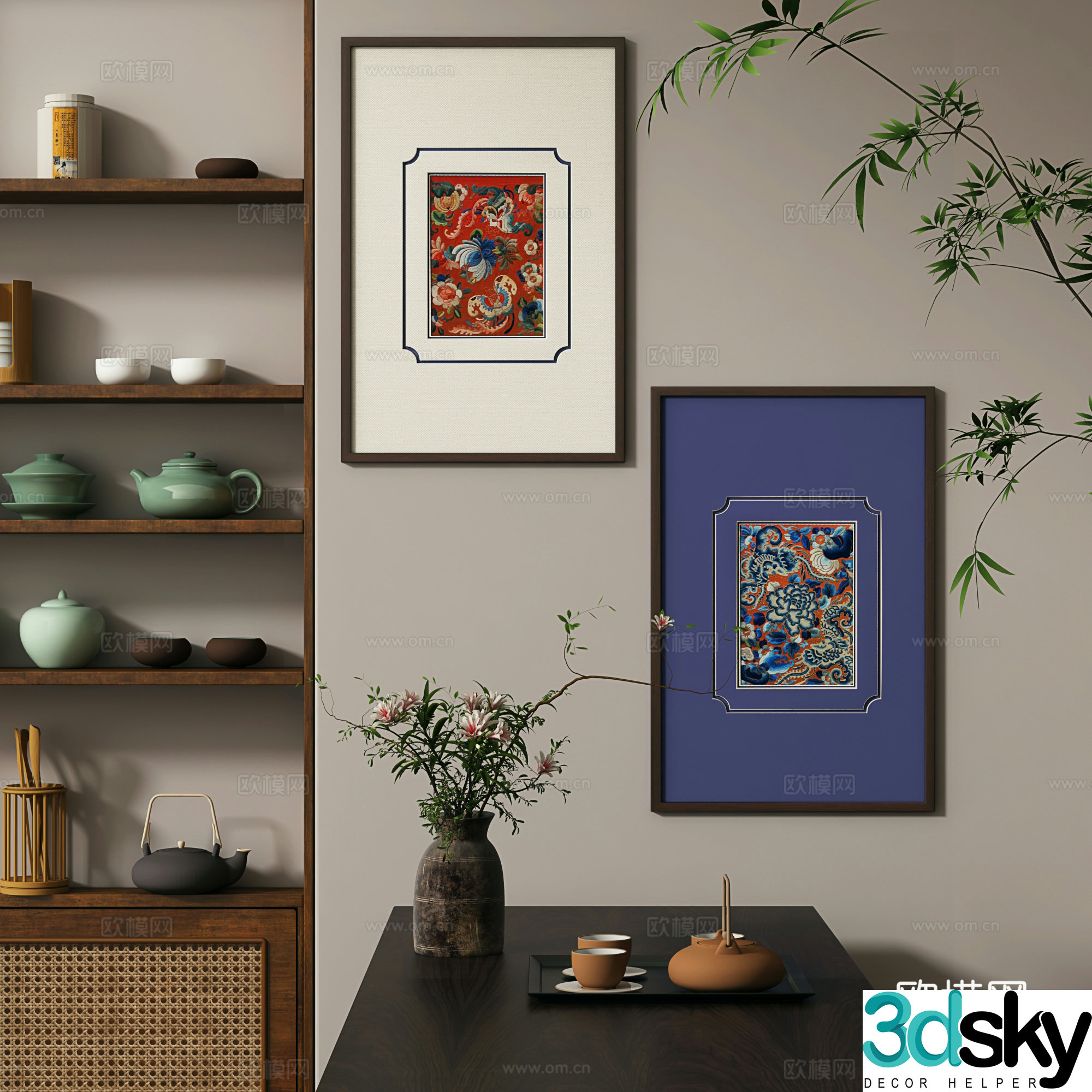 New Chinese style Zen entrance living room tea room study room decoration painting 3D model