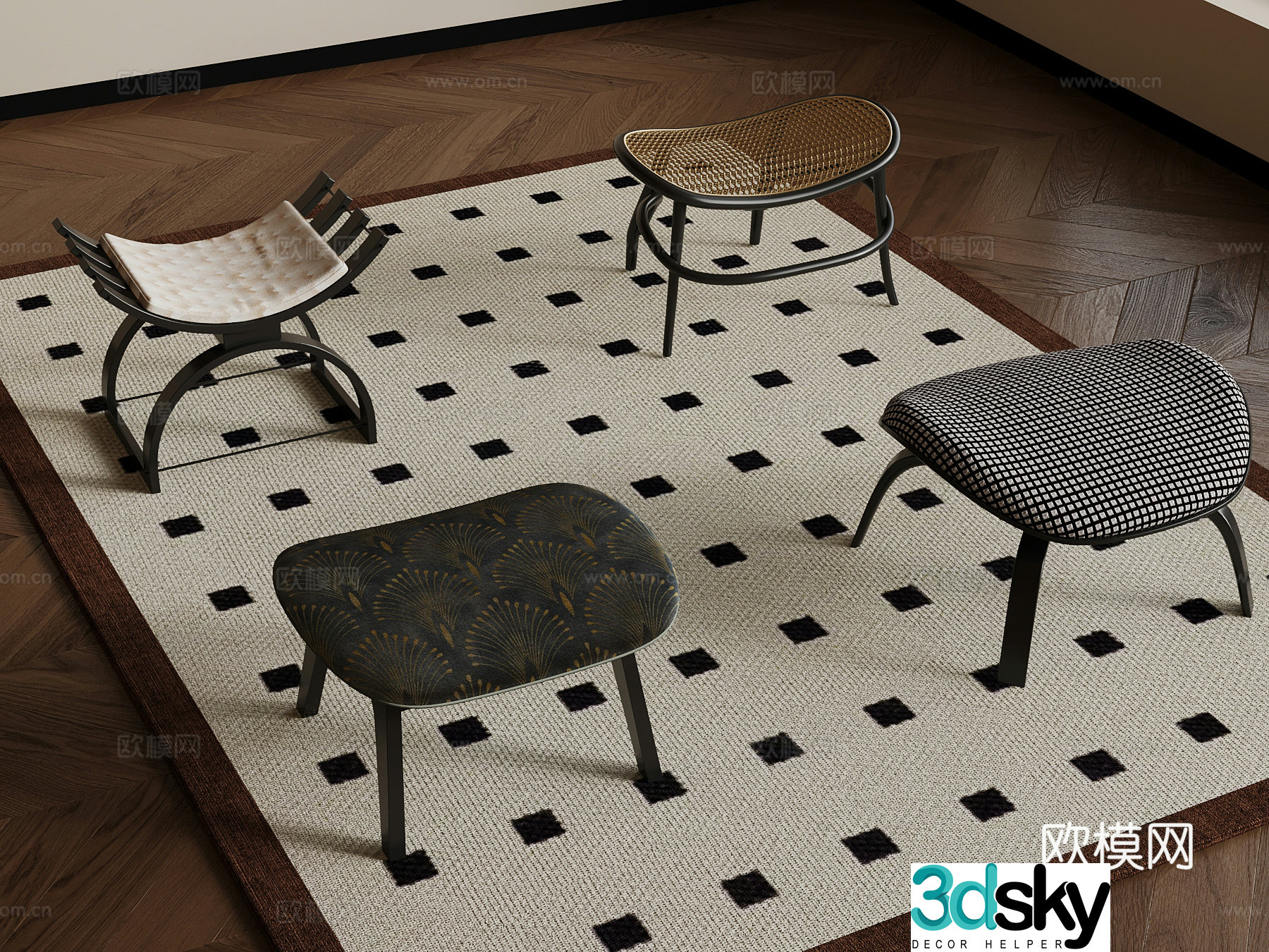 Middle-aged style stool shoe change stool sofa 3D model