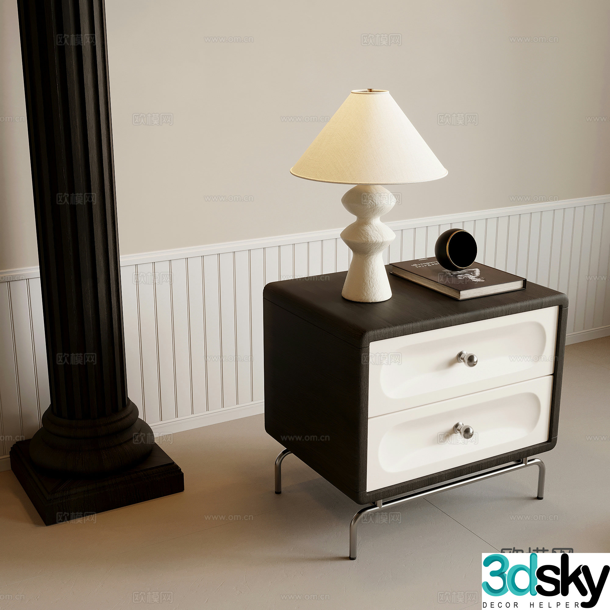 Bedside table French retro style bedside table desk lamp jewelry ornaments 3D model