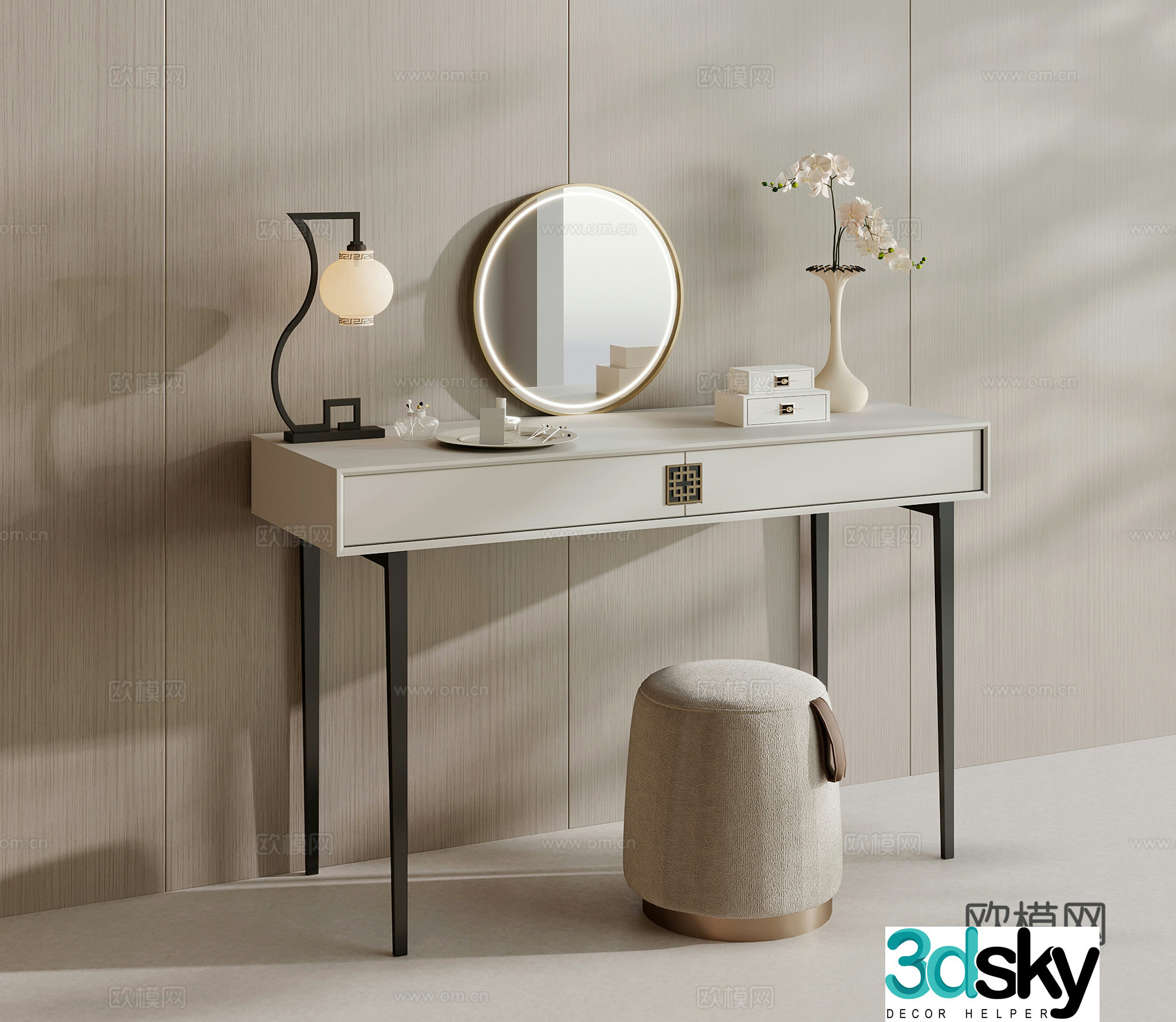 Dressing table new Chinese dressing table dressing stool makeup mirror cosmetics 3D model