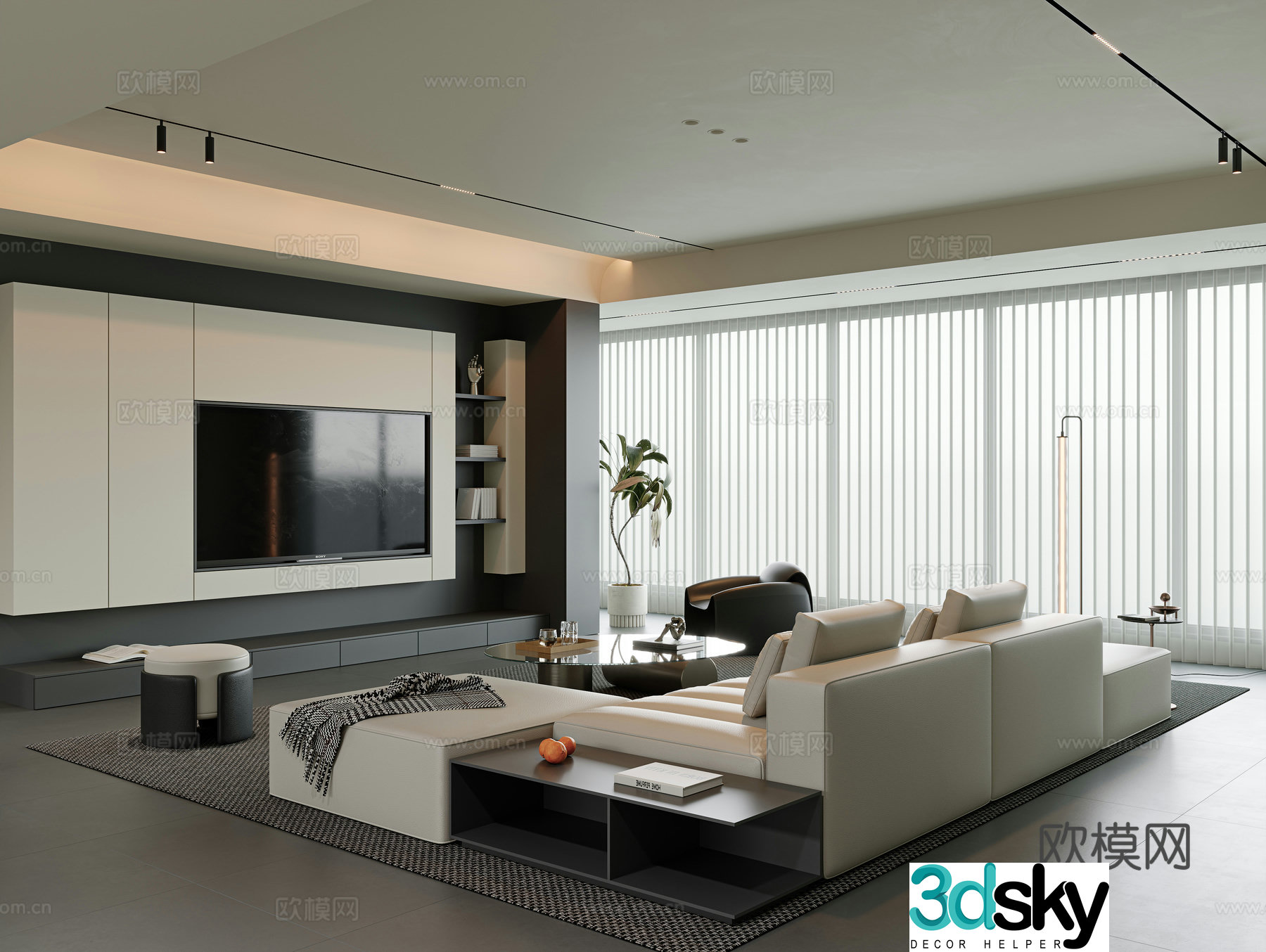 Italian modern living room large flat living room living room without lights sofa coffee table combination corner sofa 3D model