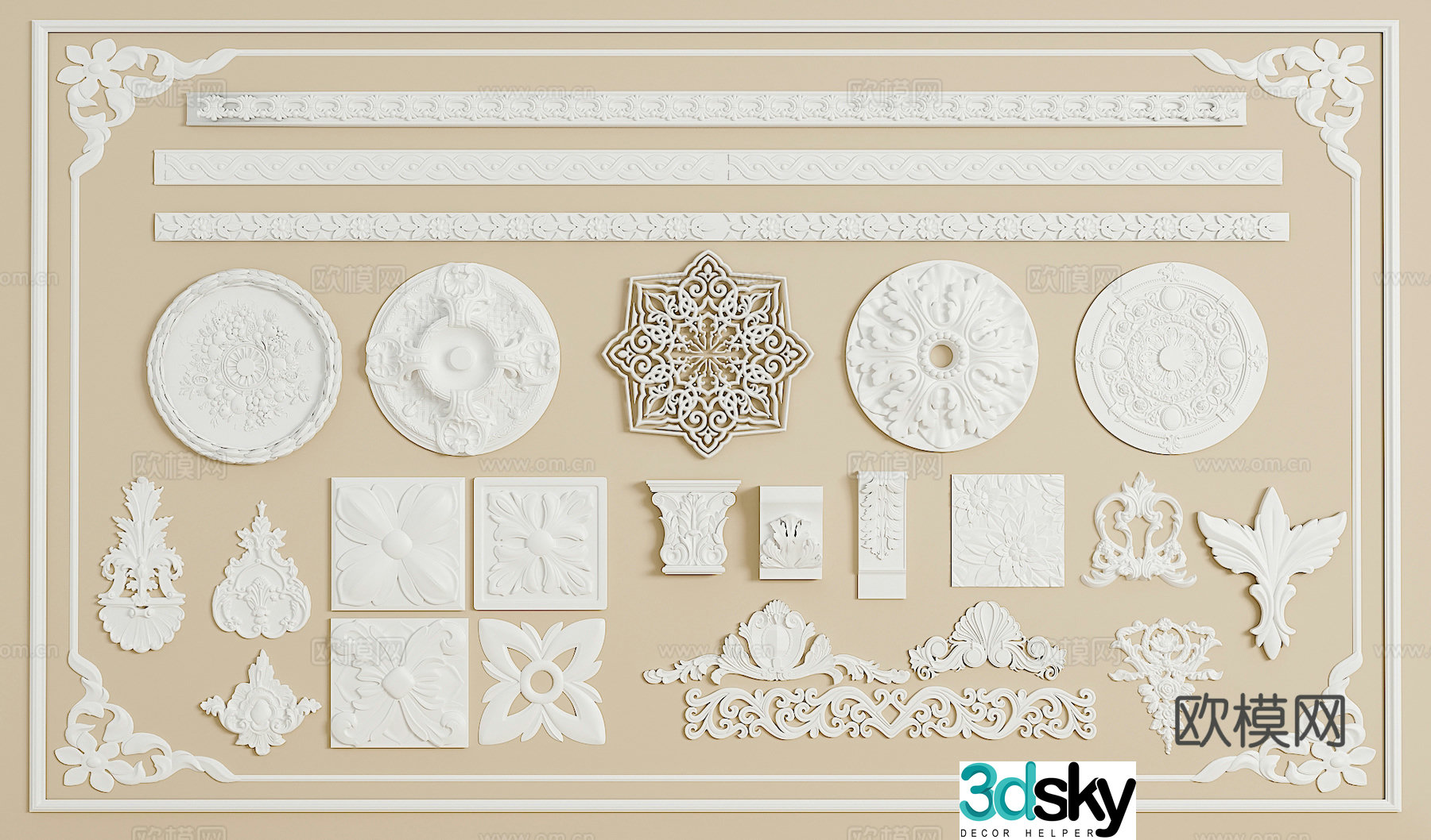 European gypsum carving combination 3D model