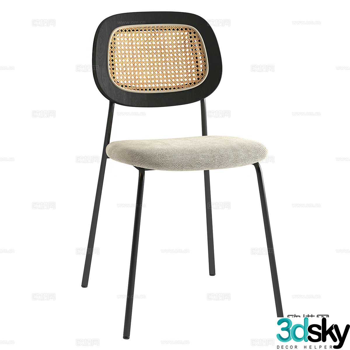 New Chinese style Wasabi stainless steel rattan single chair 3D model