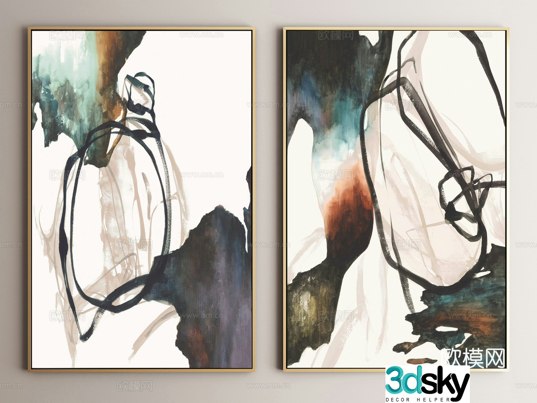 Modern decorative painting combination 3D model