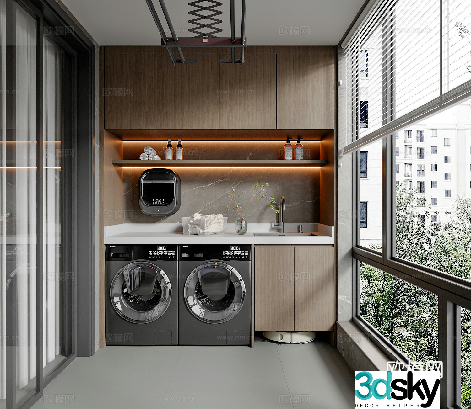Modern Italian home balcony balcony cabinet washing machine cabinet living balcony leisure balcony 3d model