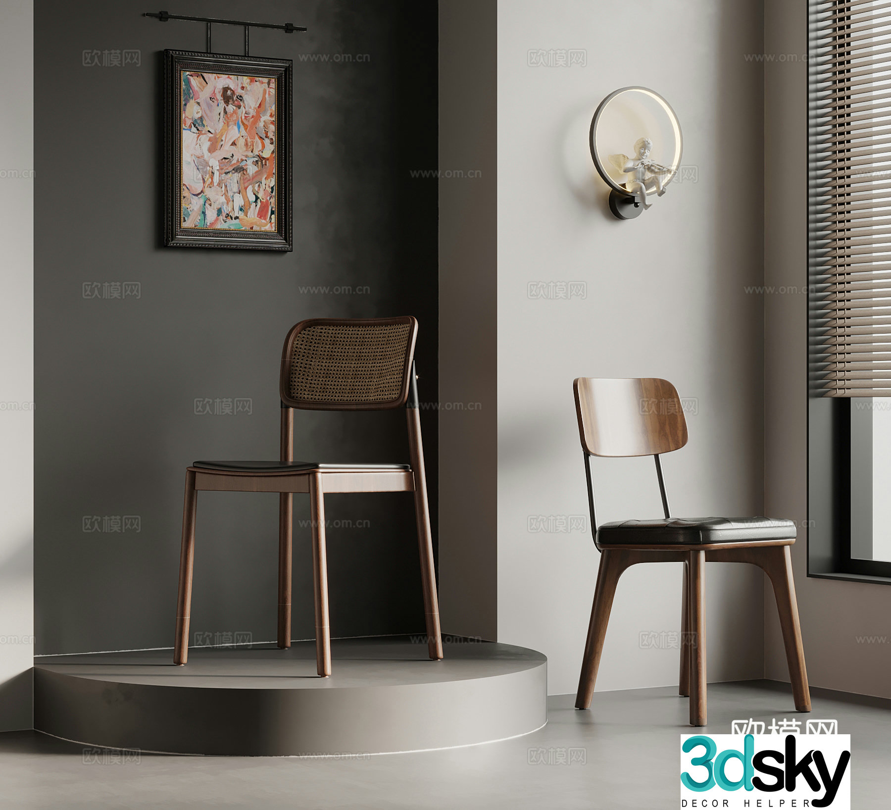 Dining chair French retro dining table and chair 3d model