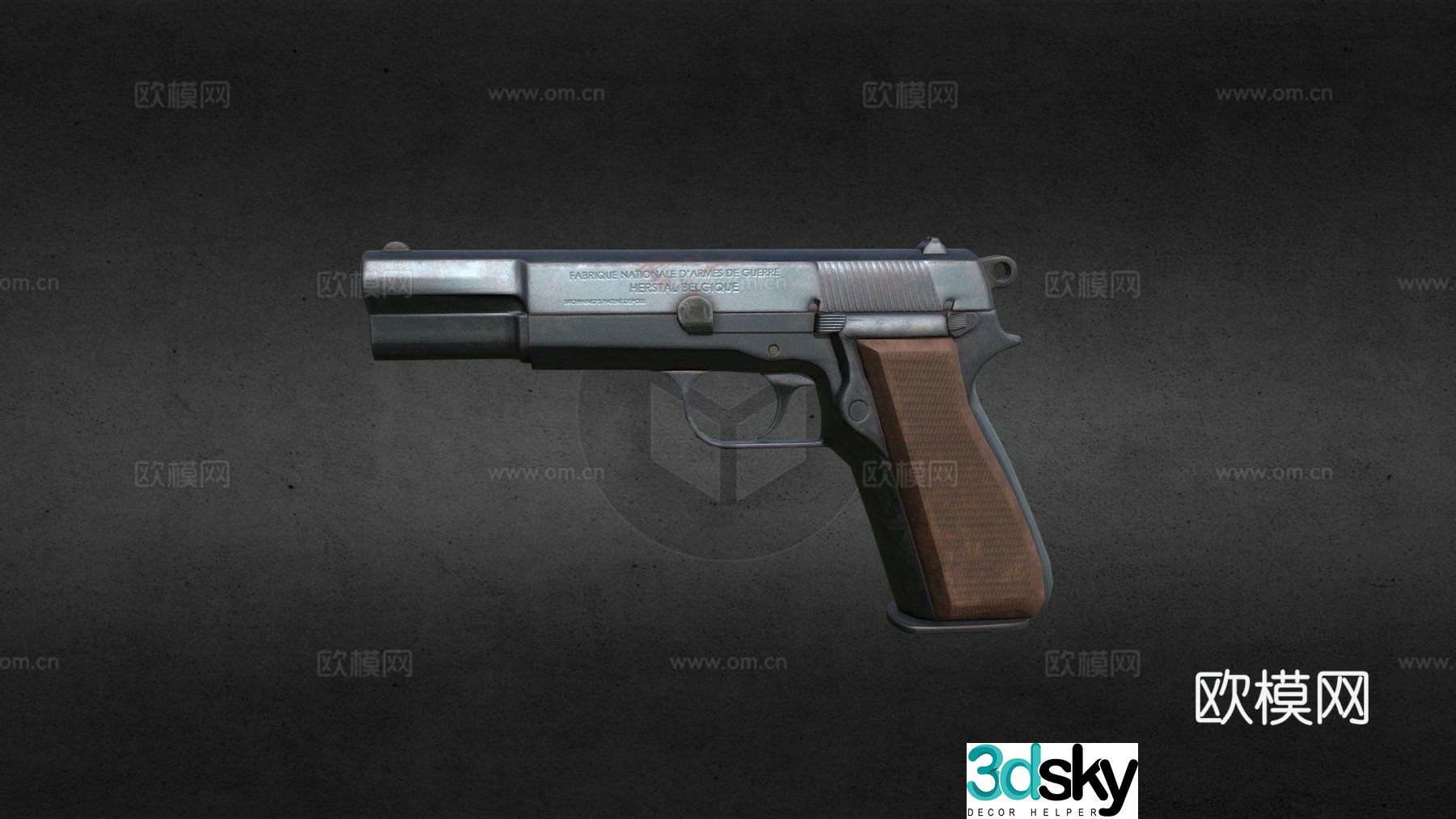 Retro Browning Hi-Power Pistol Game Asset 3d model