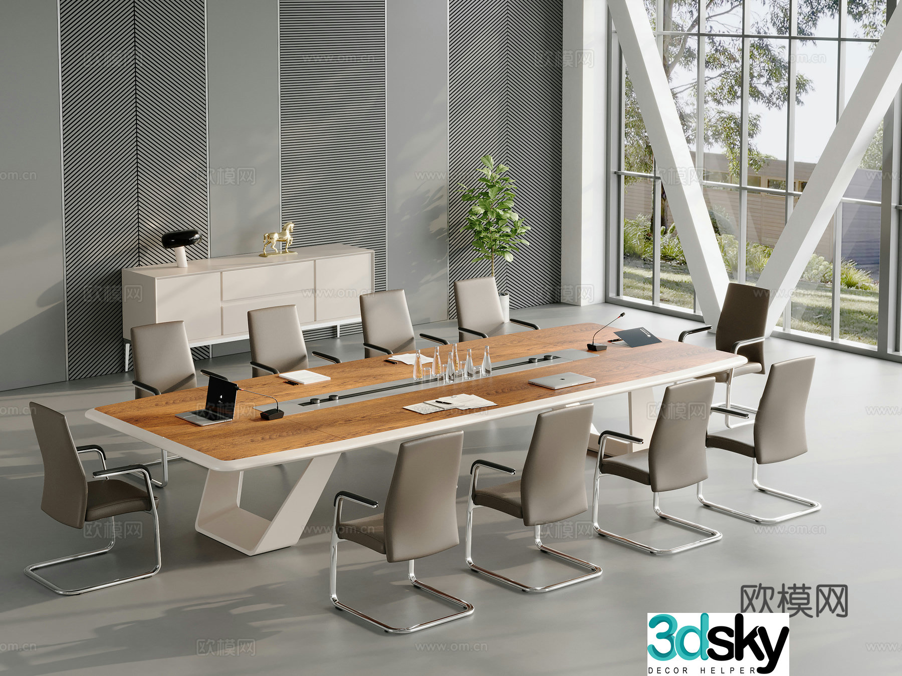 Modern conference table conference room scene 3d model