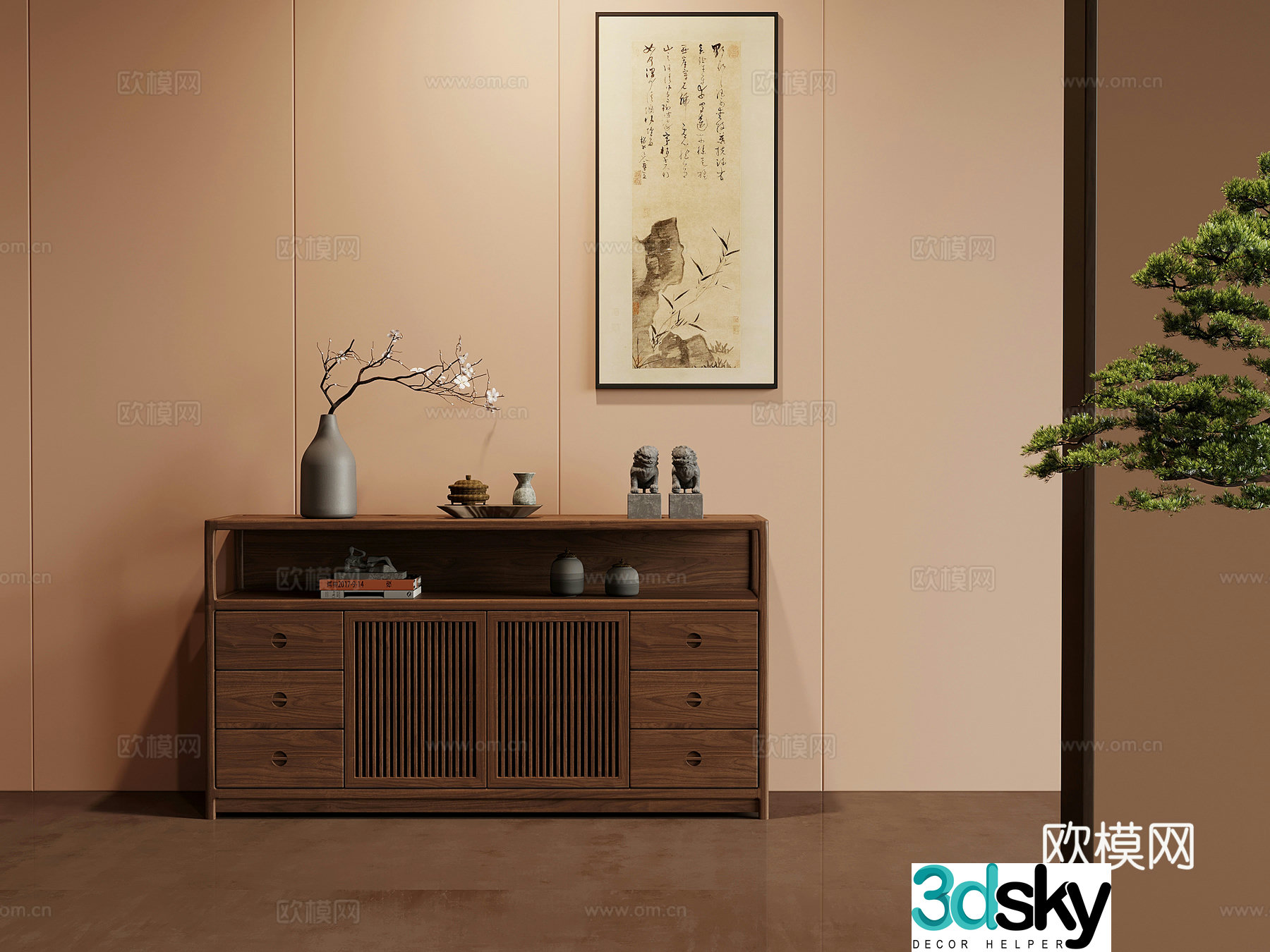 Tea cabinet New Chinese style tea cabinet Tea cabinet Decorative painting Ornament 3D model