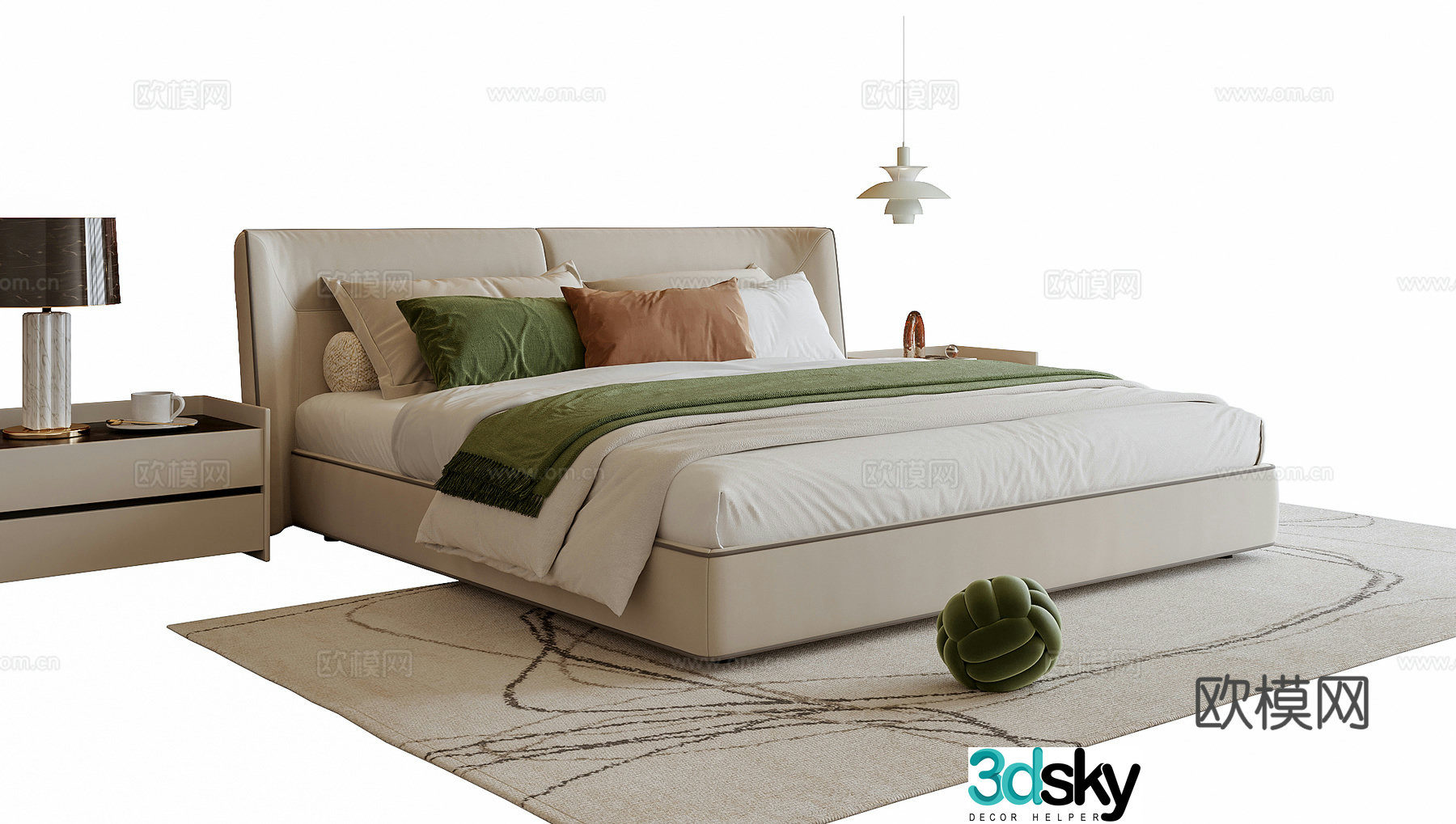 Modern double bed bedside table bedside chandeliers 3d model