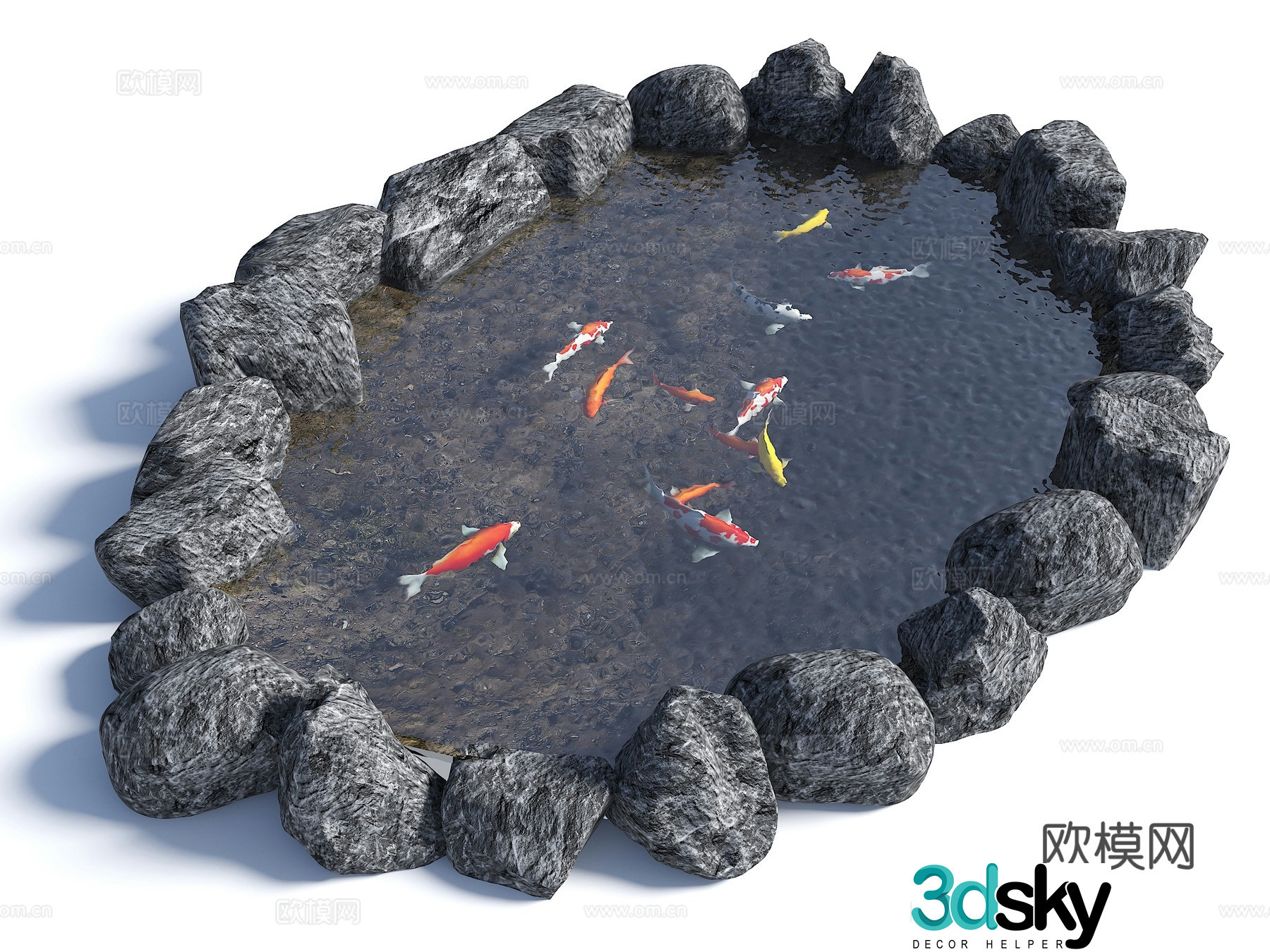Modern ecological fish pond pool lotus pond ornamental koi pond rockery stacked waterfall waterfall 3D model