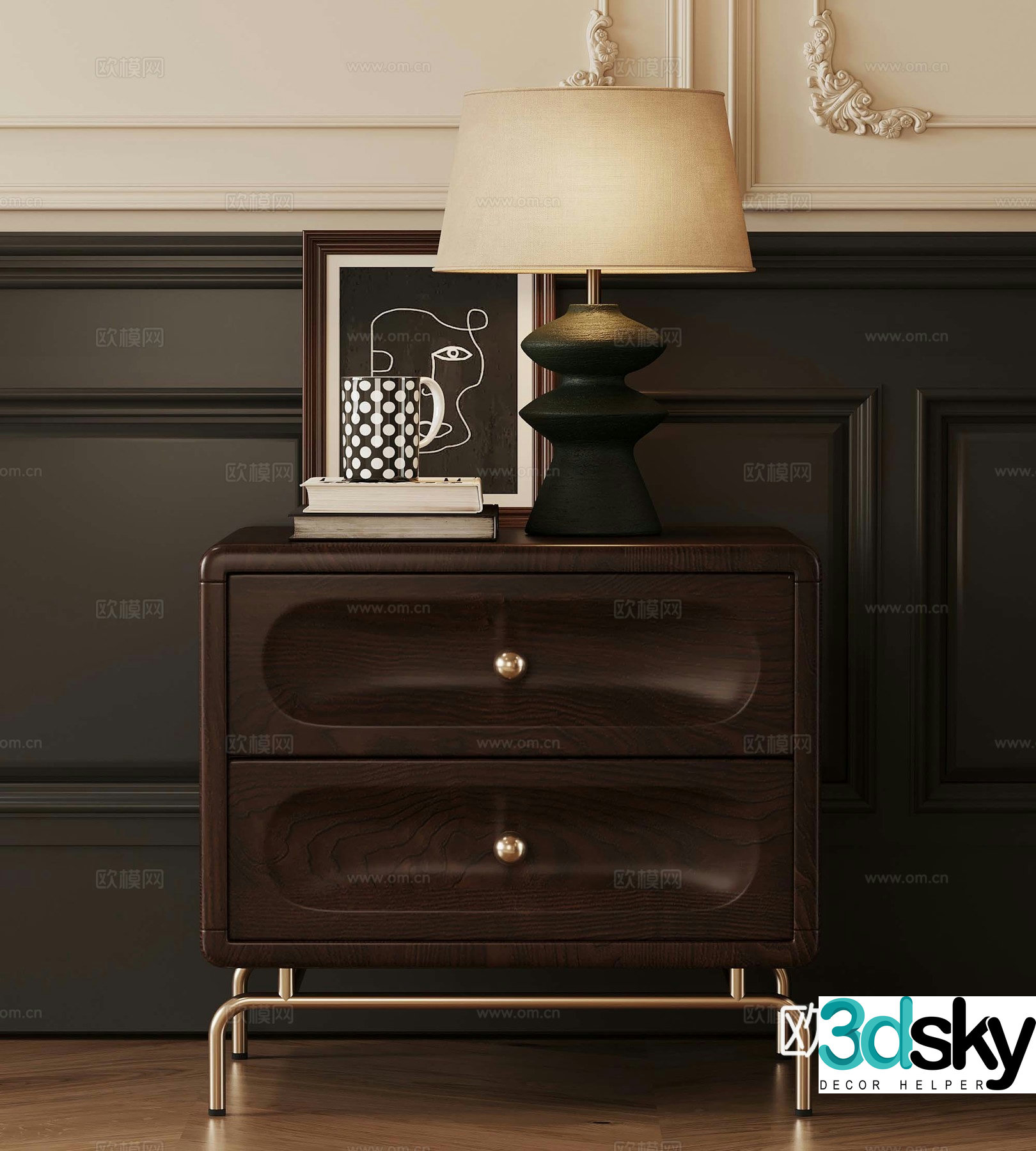 French retro bedside table lamp 3d model