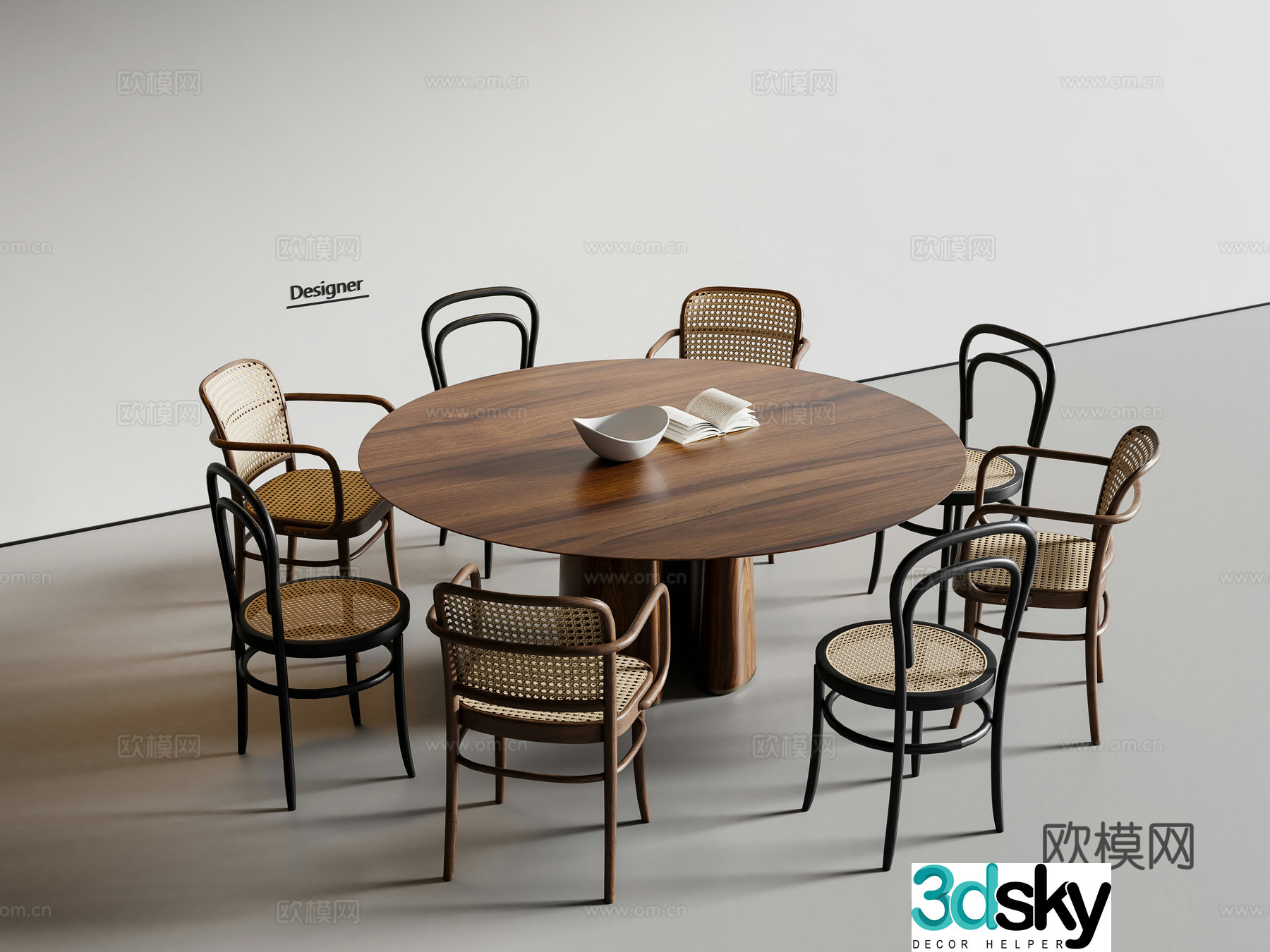 Medium style dining table and chairs Round dining table 3D model