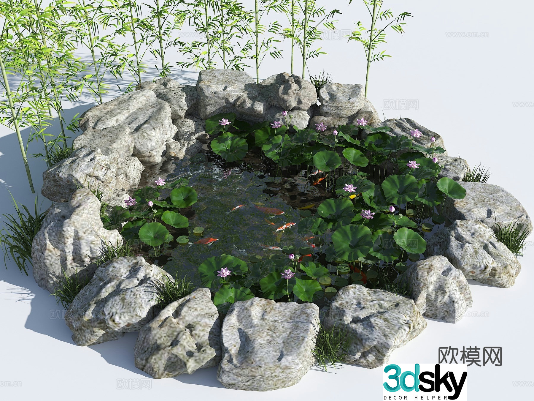 Modern ecological fish pond pool lotus pond ornamental koi pond rockery stacked waterfall waterfall 3D model