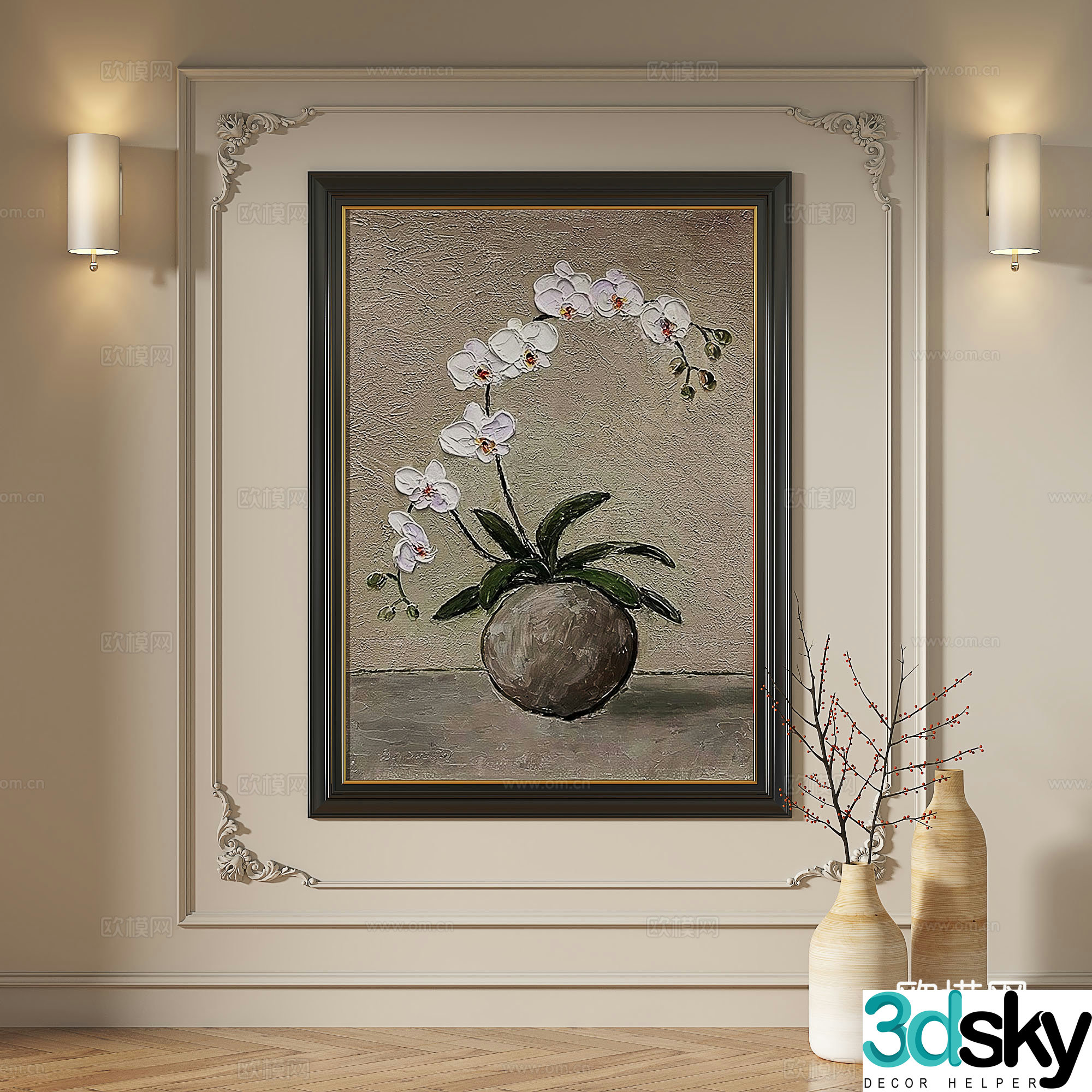 French retro modern European medieval abstract simple light luxury decorative painting 3d model