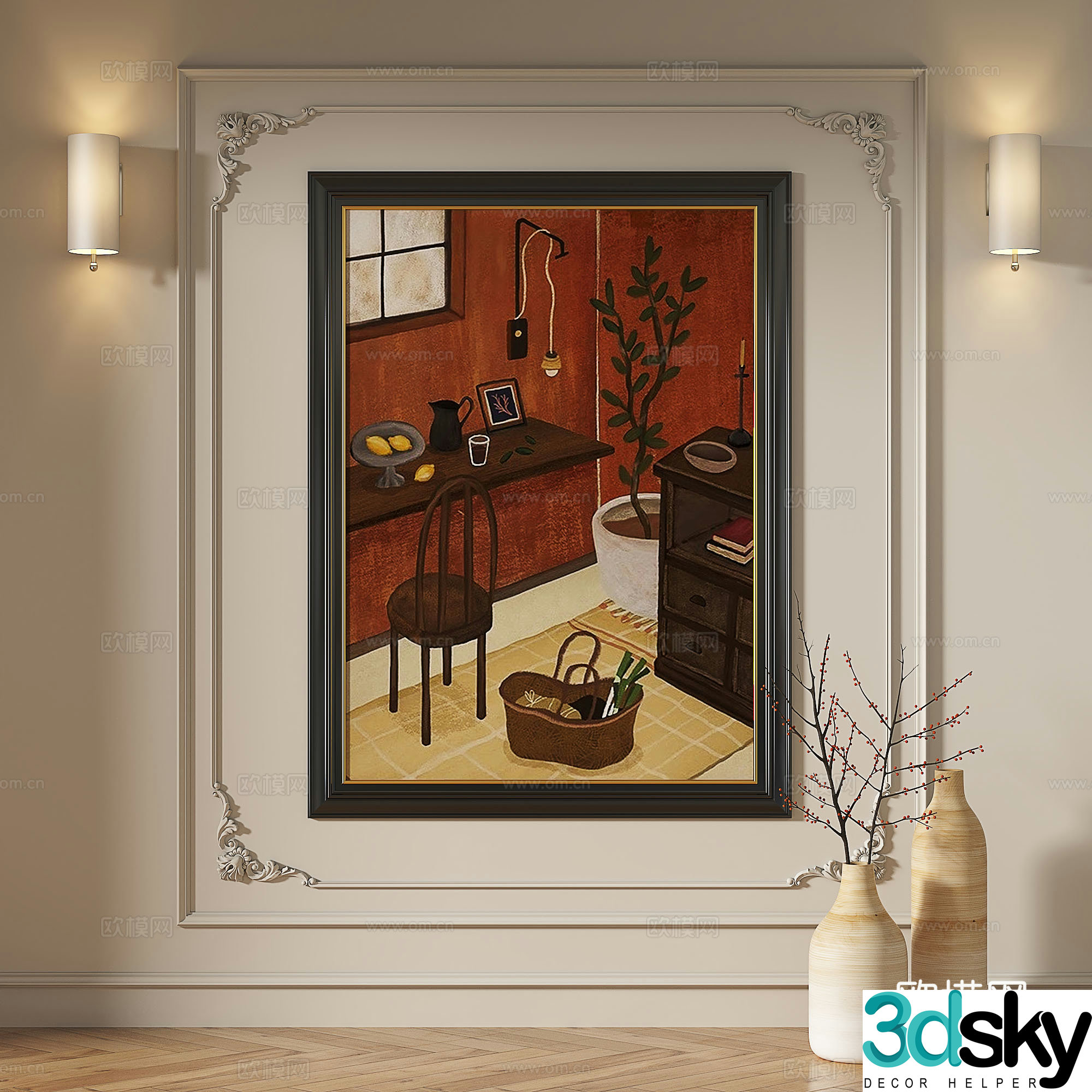 French retro modern European medieval abstract simple light luxury decorative painting 3d model