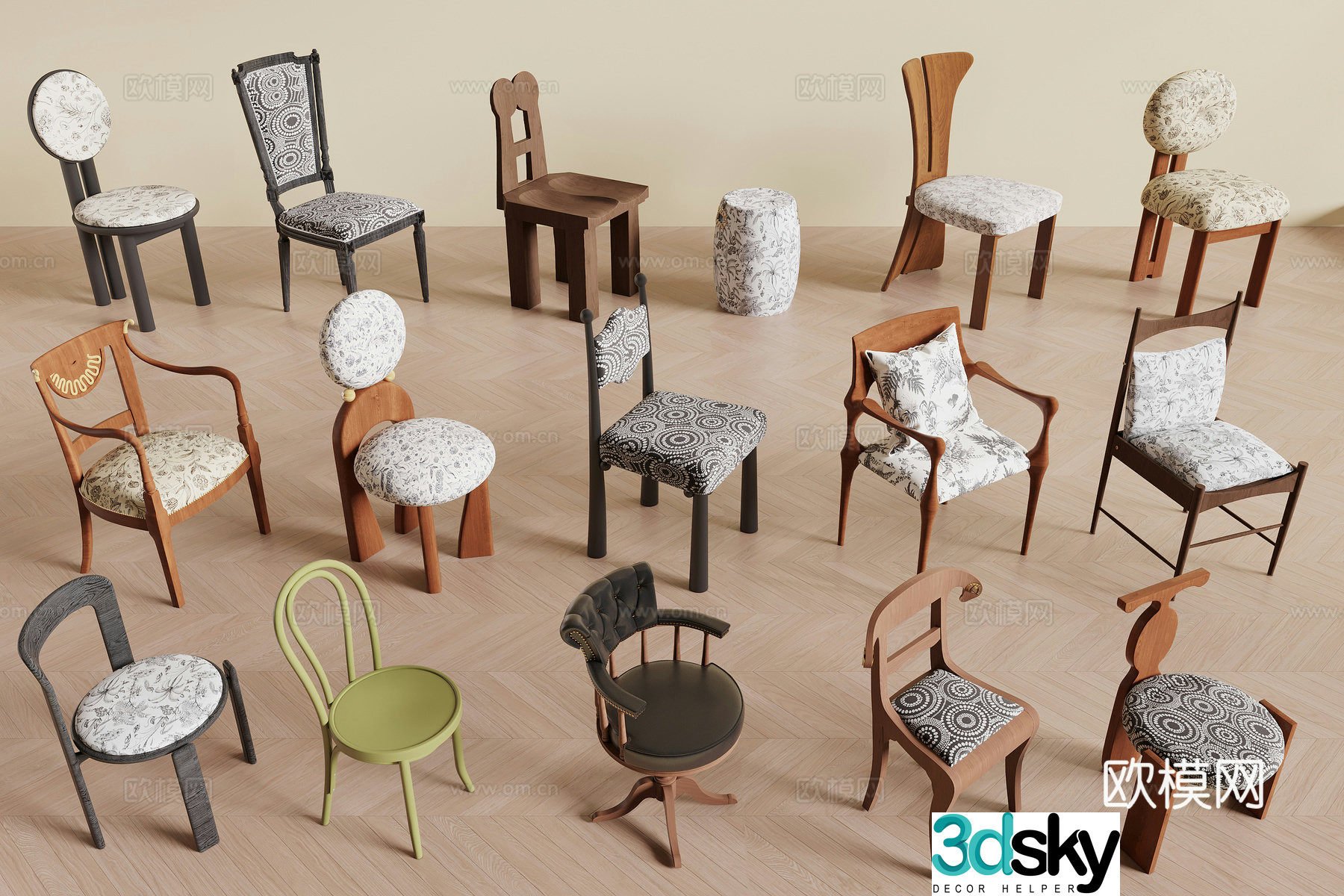 Medium style dining chair 3d model