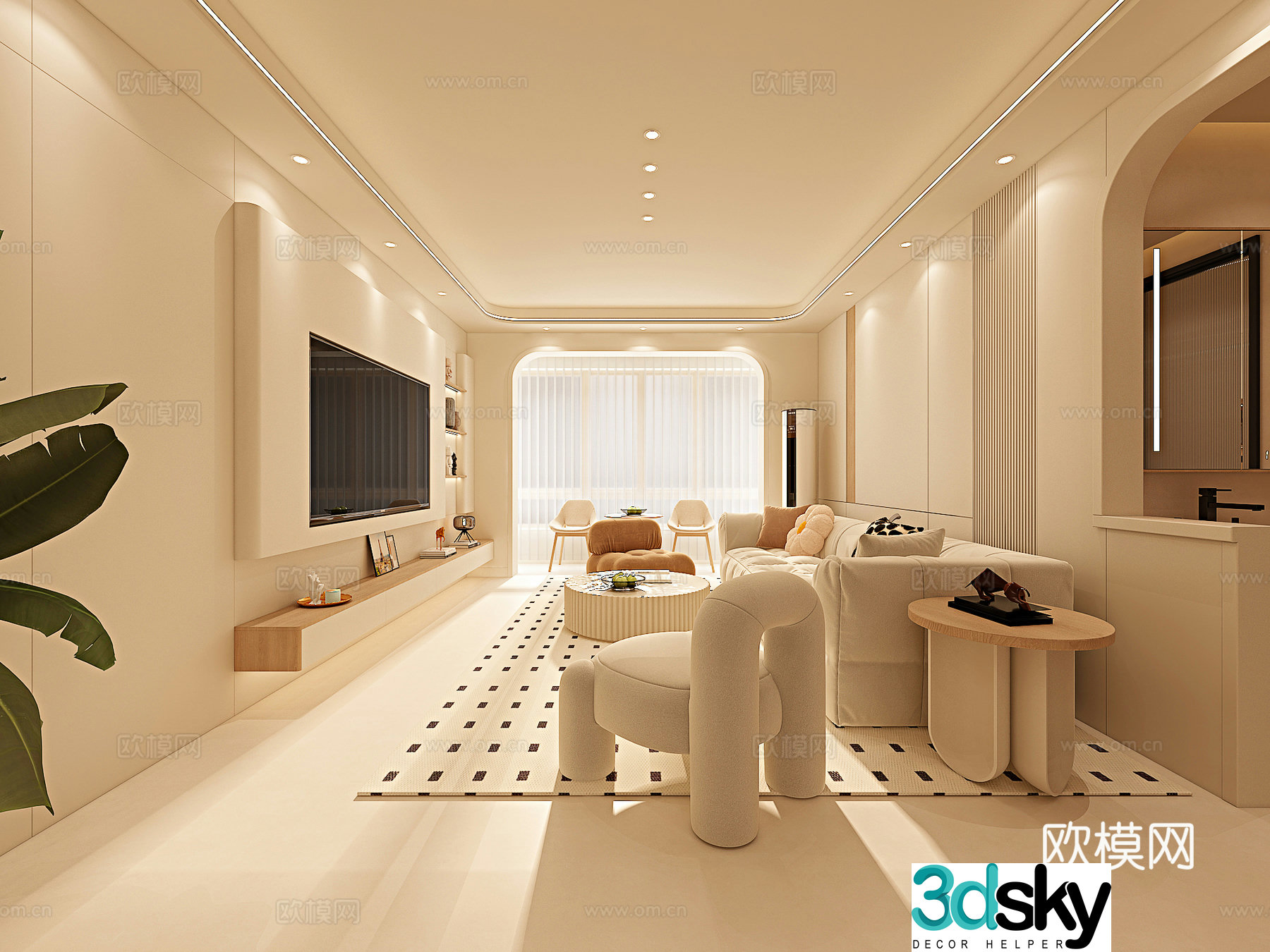 Living and dining room kitchen entrance 3D model