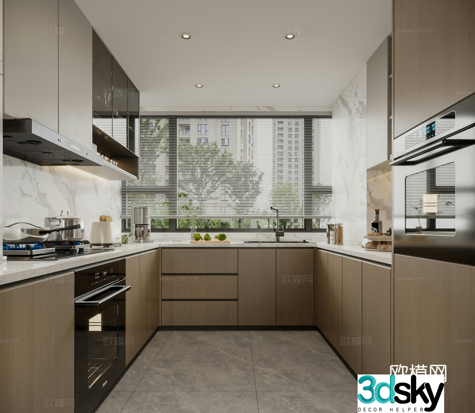 Modern Italian kitchen cabinet oven steamer range hood 3d model