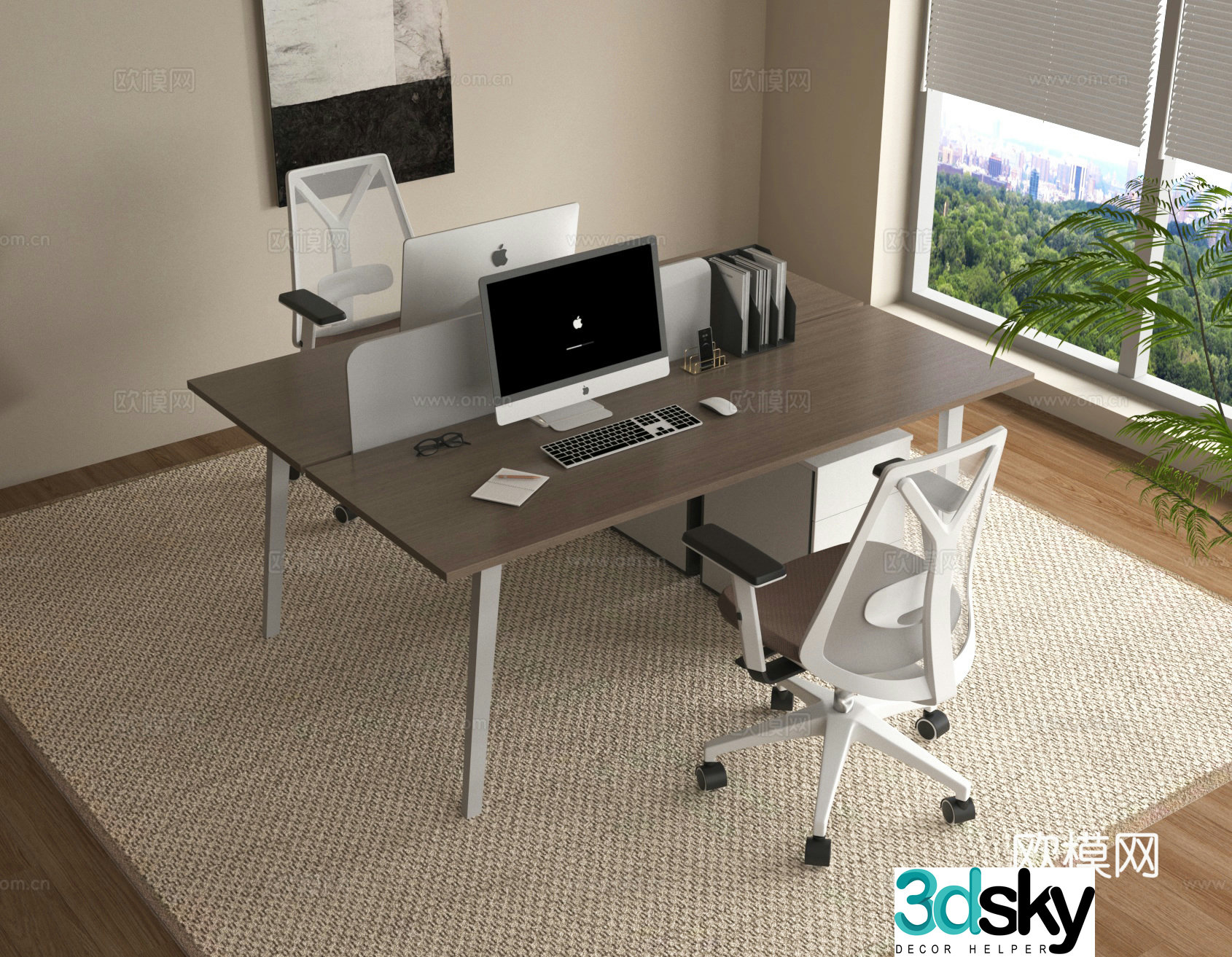 Office desk chair computer desk job workstation office card 3D model