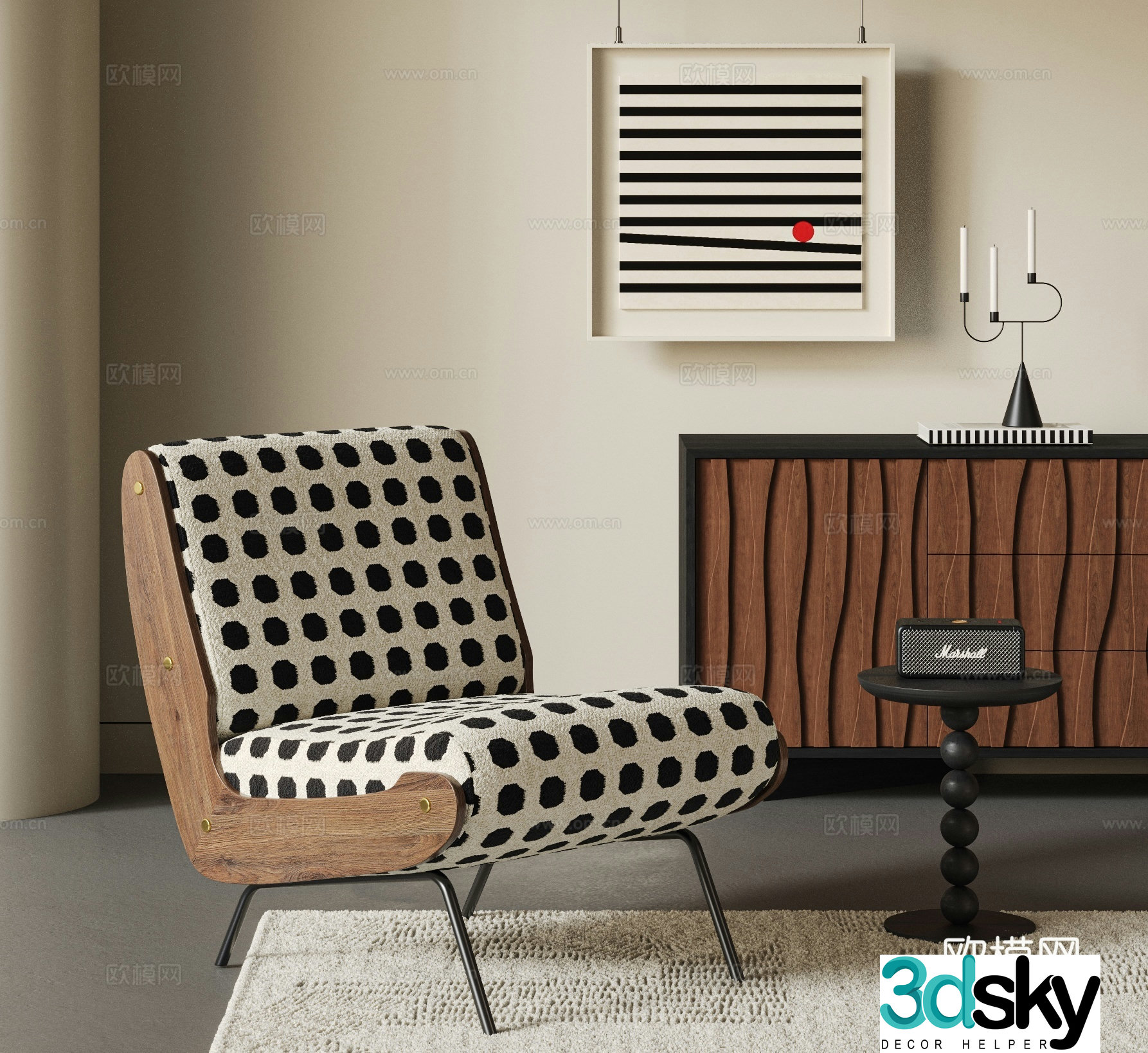 French medieval style leisure chair sofa chair single sofa single chair hanging painting side floor 3D model