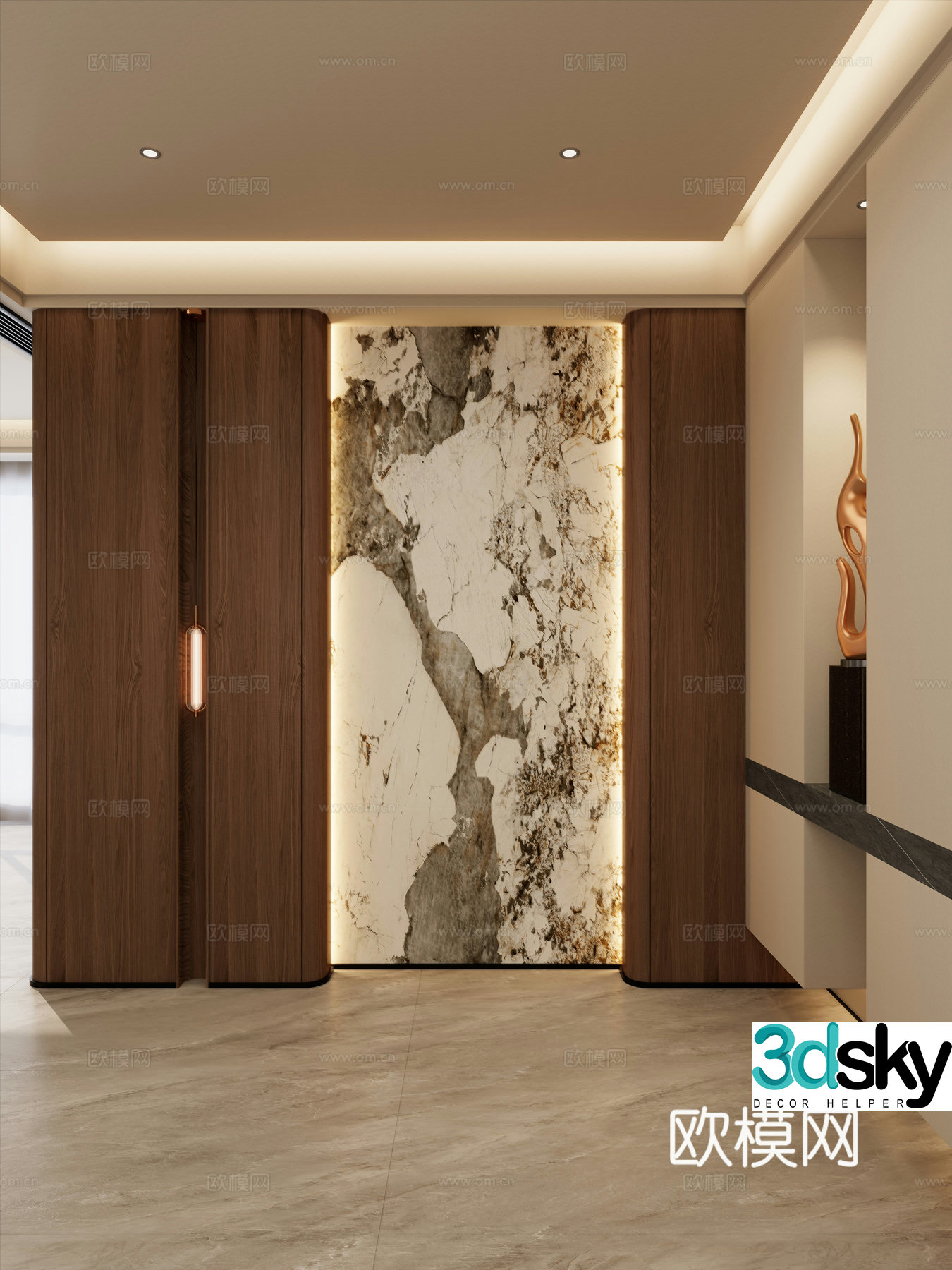 Italian style light luxury style luxury stone light strip floating roof floating end view chandeliers 3D model