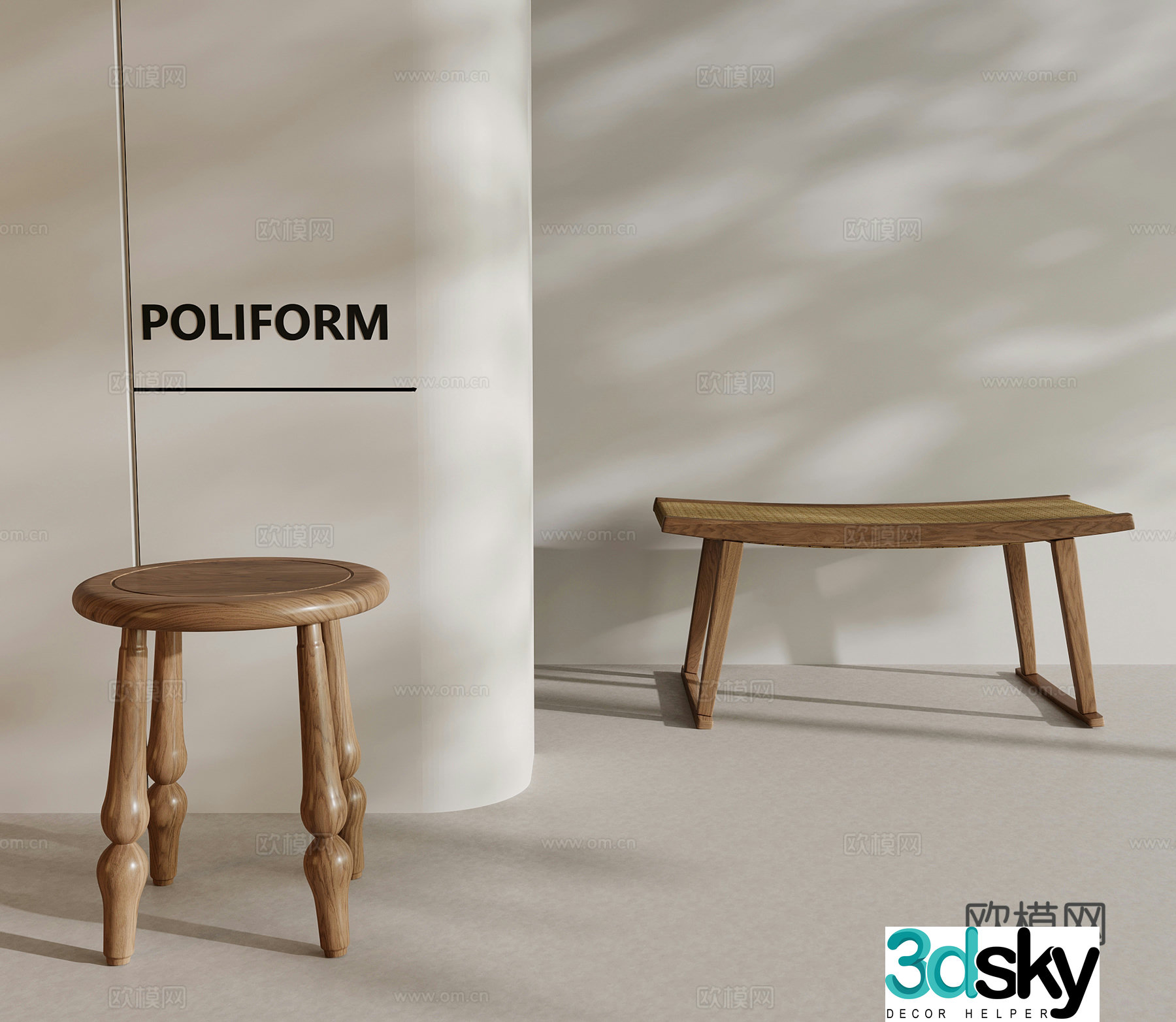 Stool medieval style shoe replacement stool solid wood round stool 3D model