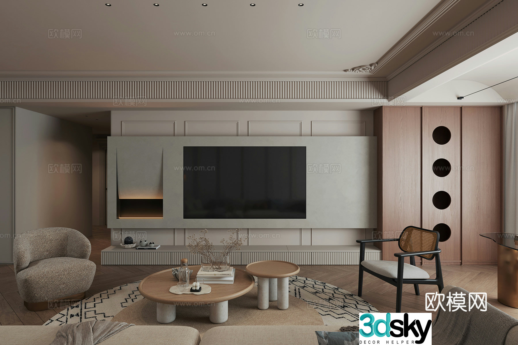 Modern medieval style living and dining room furnishings 3D model