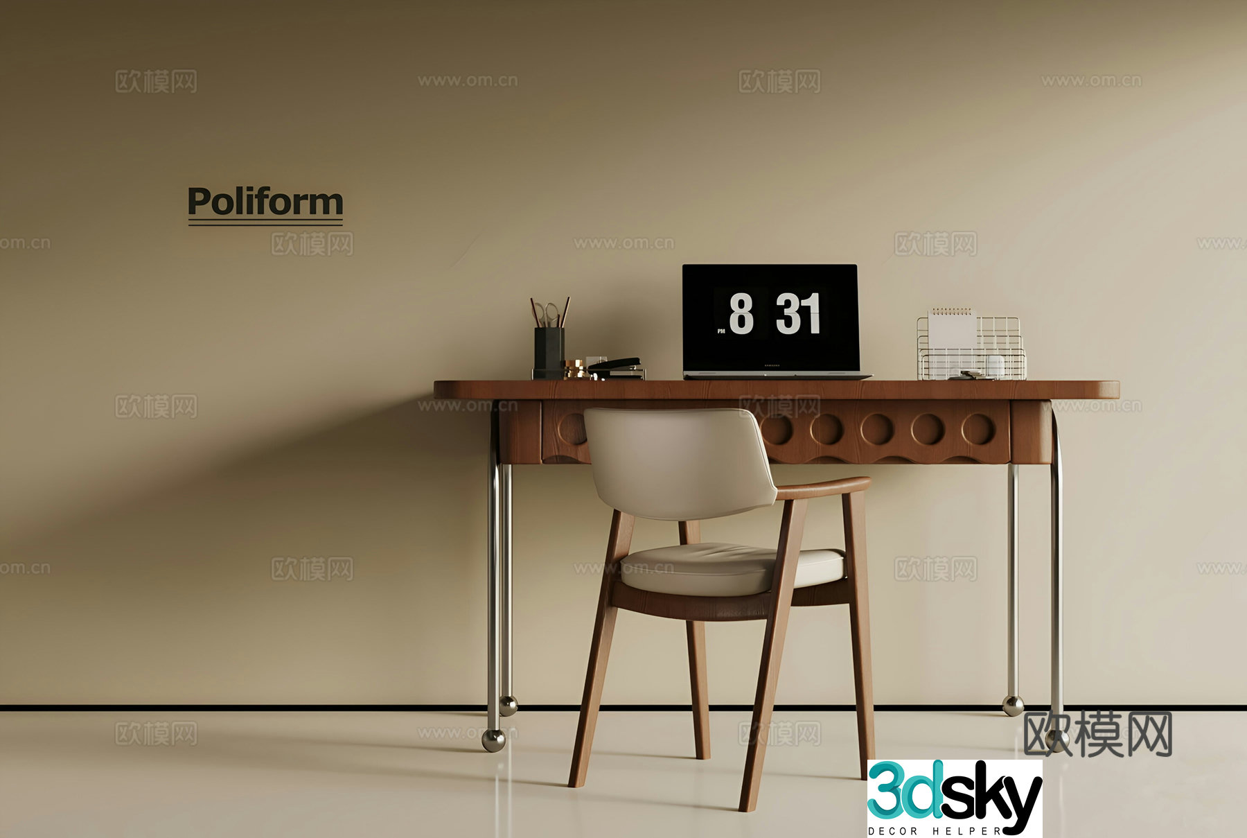 French medieval desk and chair 3D model
