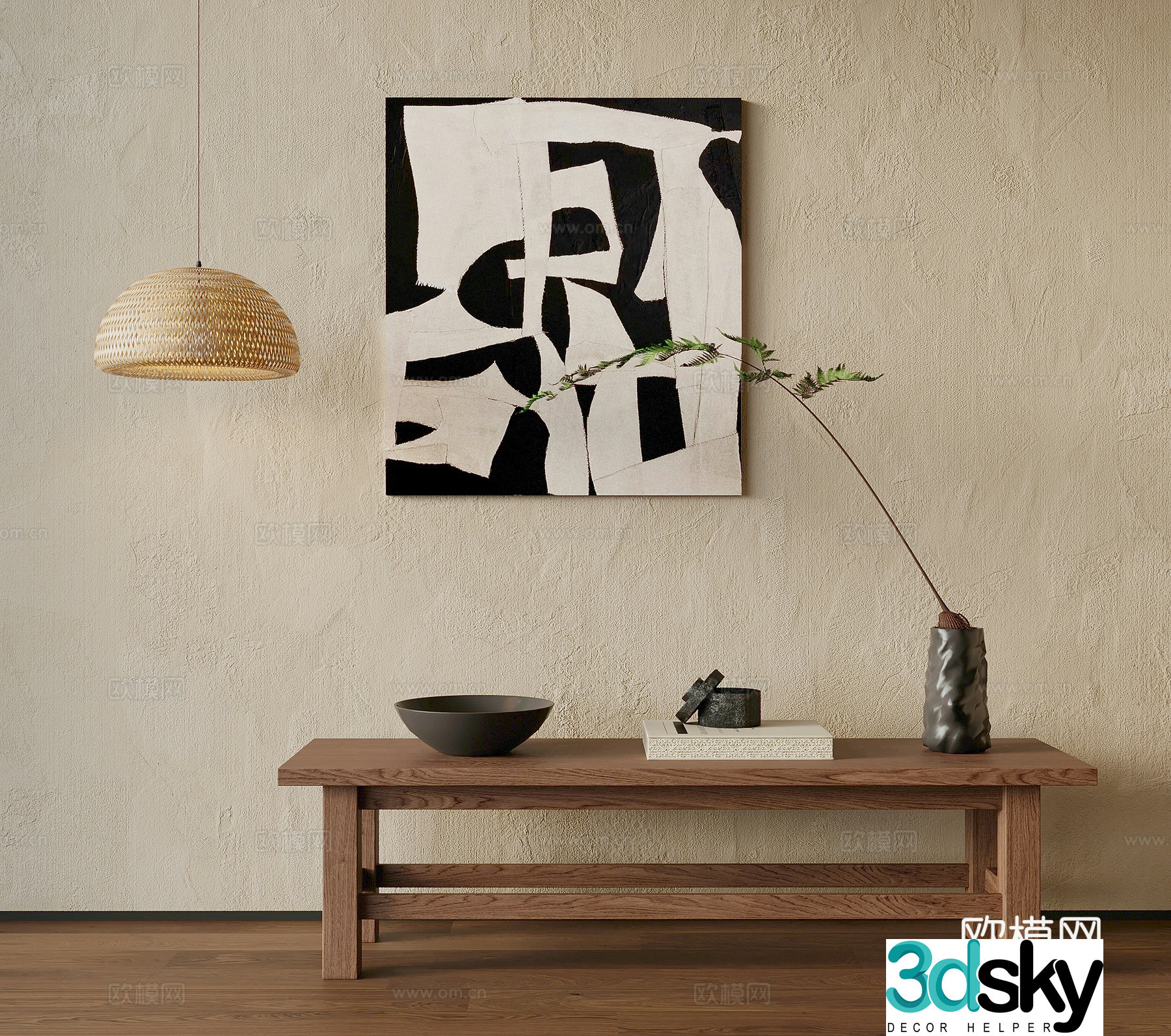 The entrance medieval style ending and scenery hanging paintings potted plants 3D model
