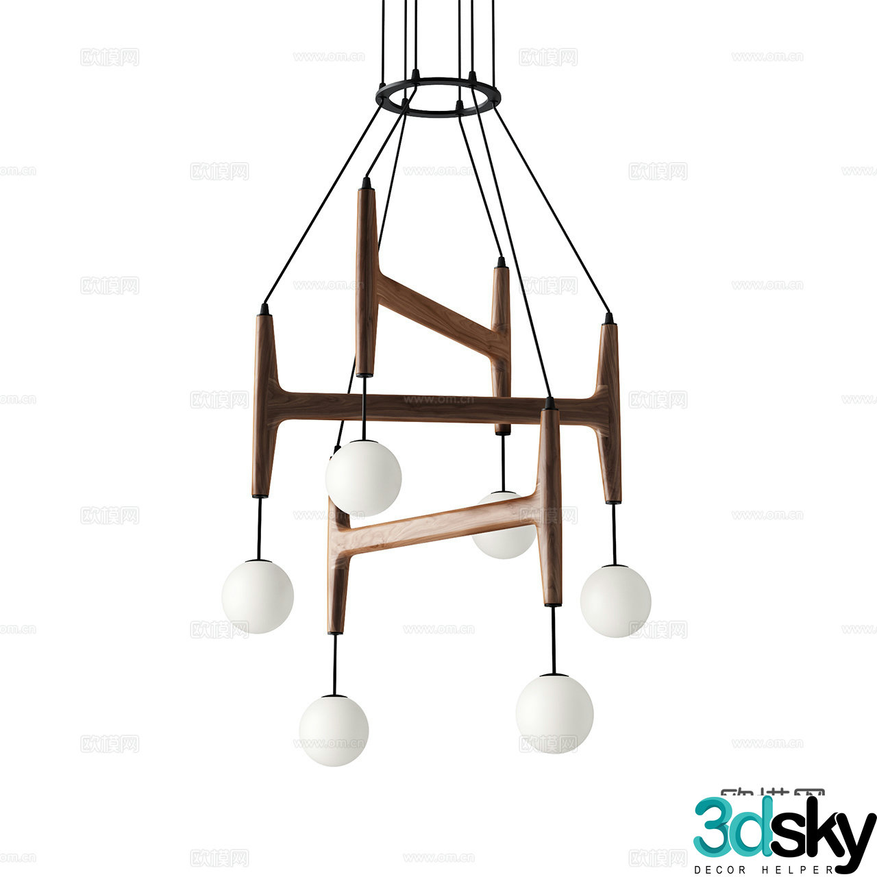 Porada vintage chandelier decorative chandelier walnut chandelier glass chandelier 3d model