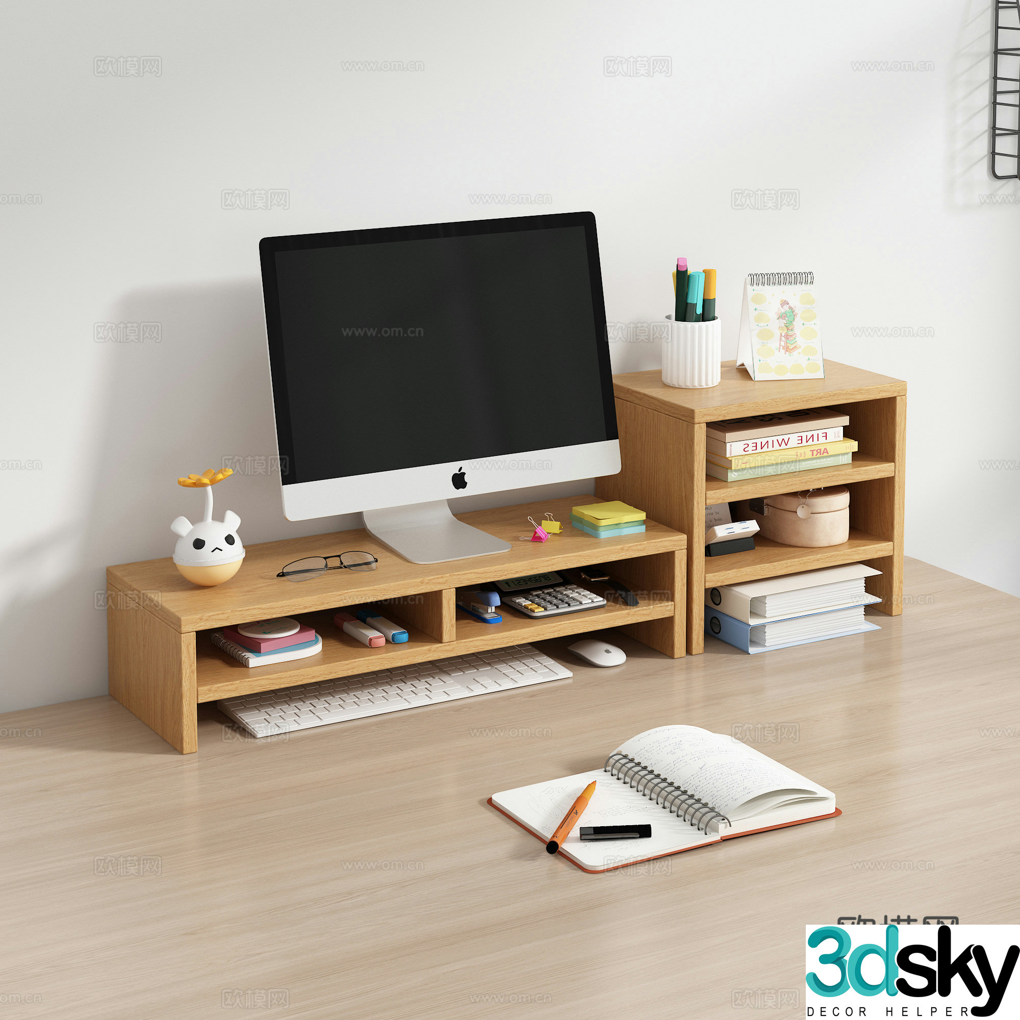 Desk bookshelf Computer elevated storage shelf Multi-layer desk organization shelf Stationery Office 3D model