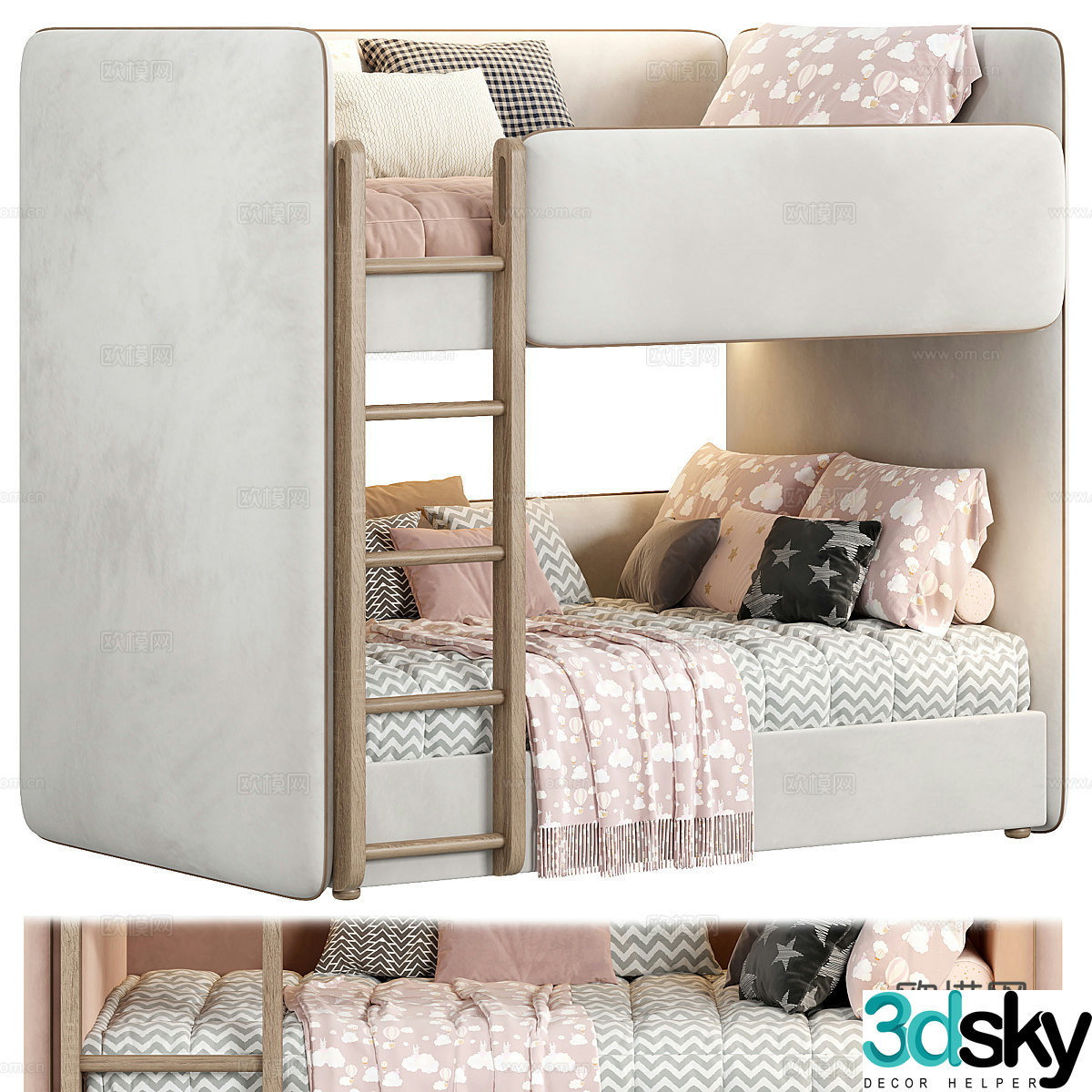 Modern cream style children’s fabric up and down bed 3D model