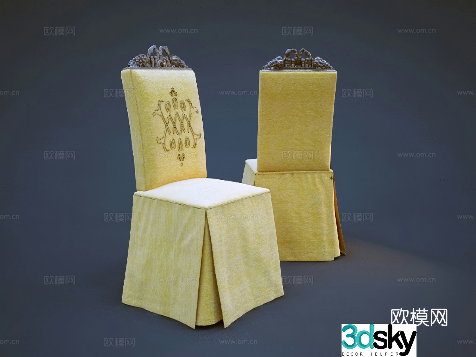 Classical European single chair Banquet chair 3d model