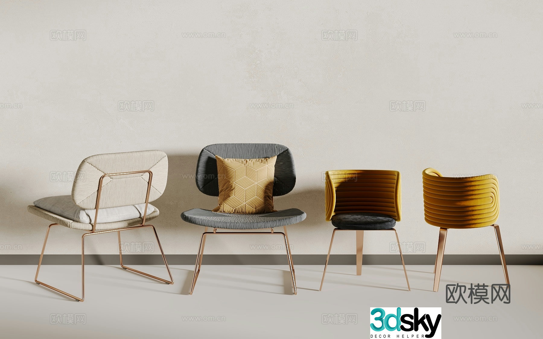 Light luxury dining chair 3D model