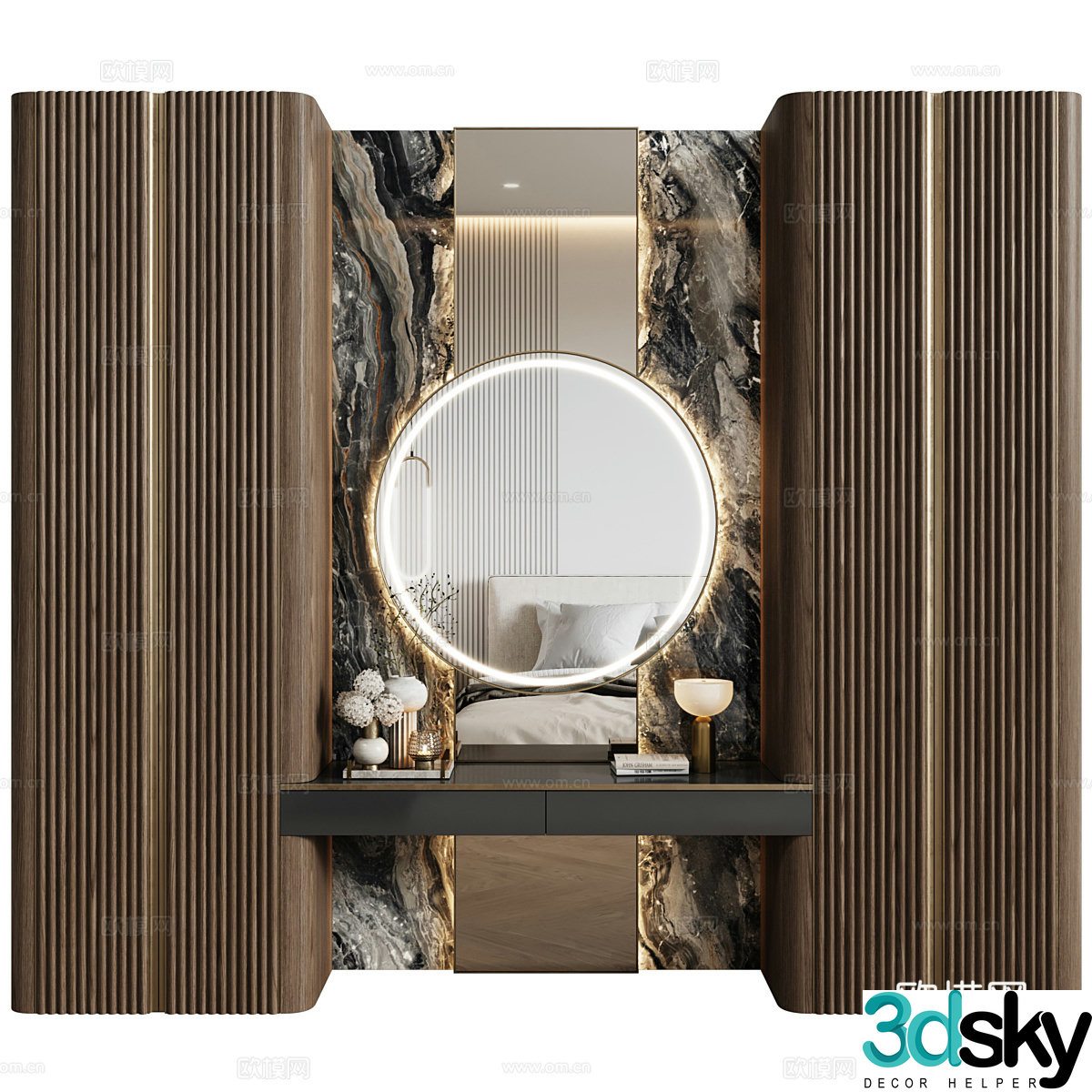 New Chinese style light luxury wardrobe dressing table 3D model