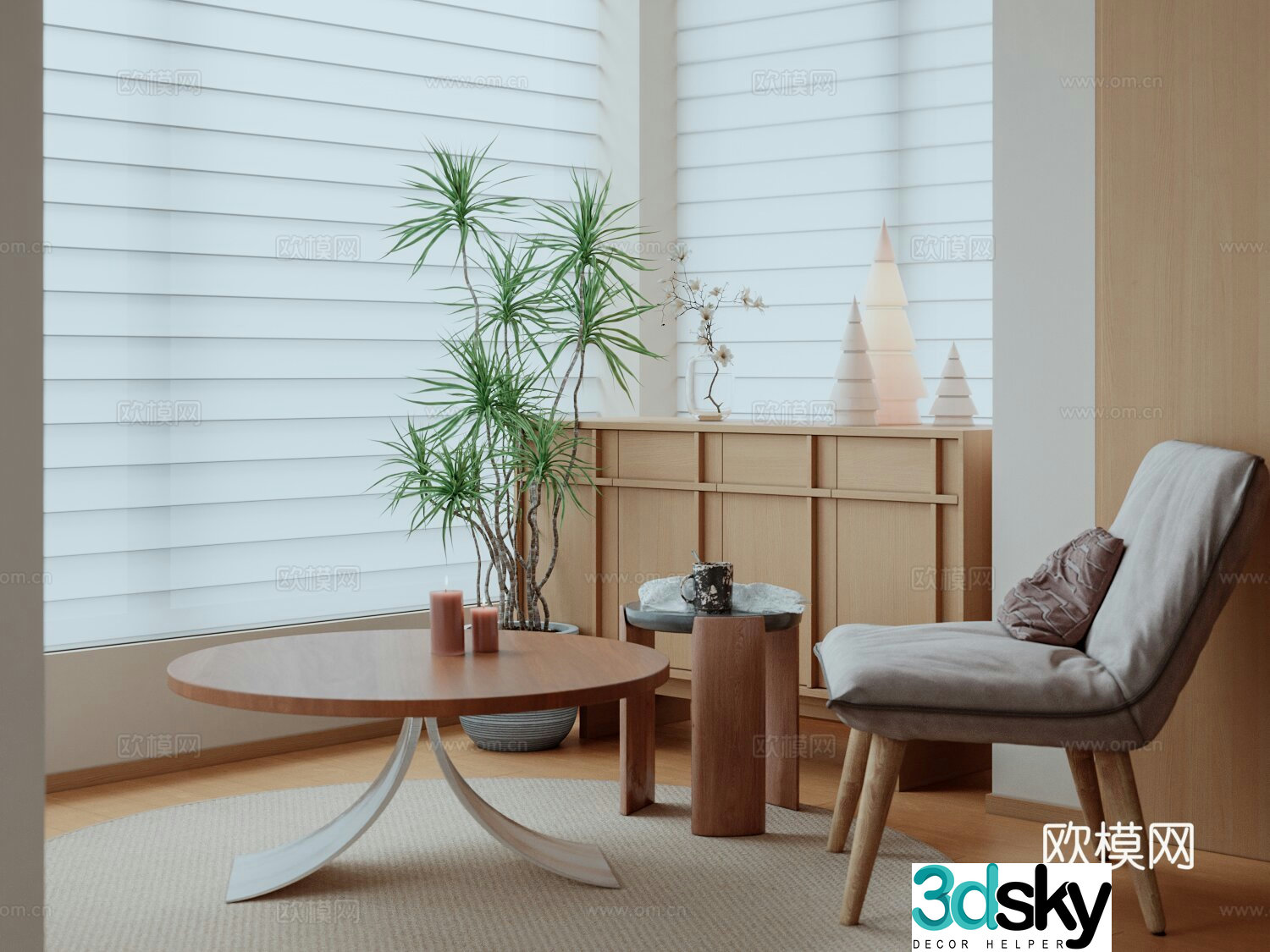 Modern balcony seating area 3d model