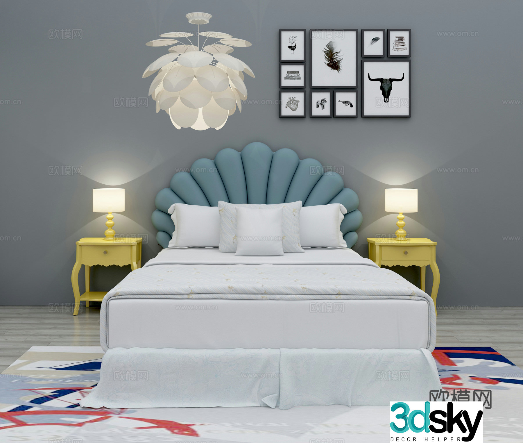 Modern simple children’s bed single bed double bed bed bed nightstand decorative painting chandelier 3d model
