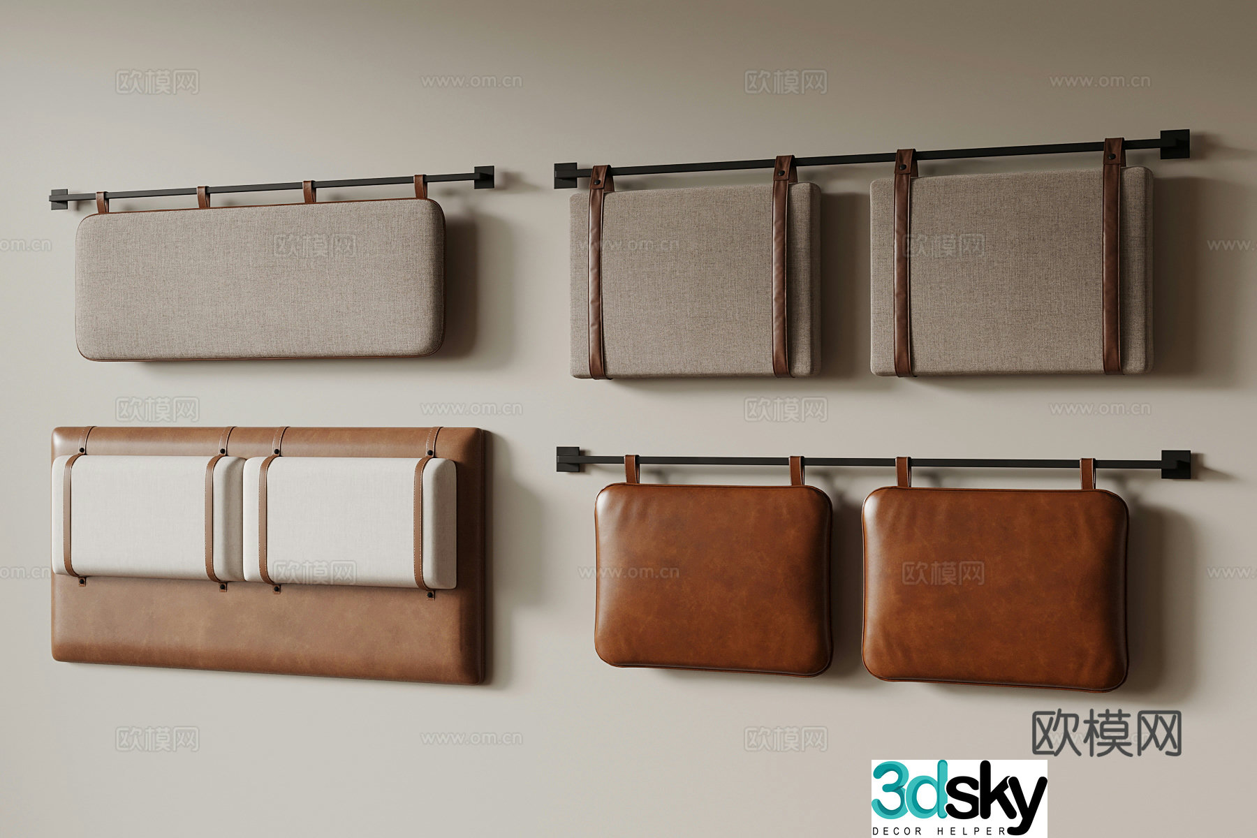 Modern simple leather head backrest fabric head backrest 3D model