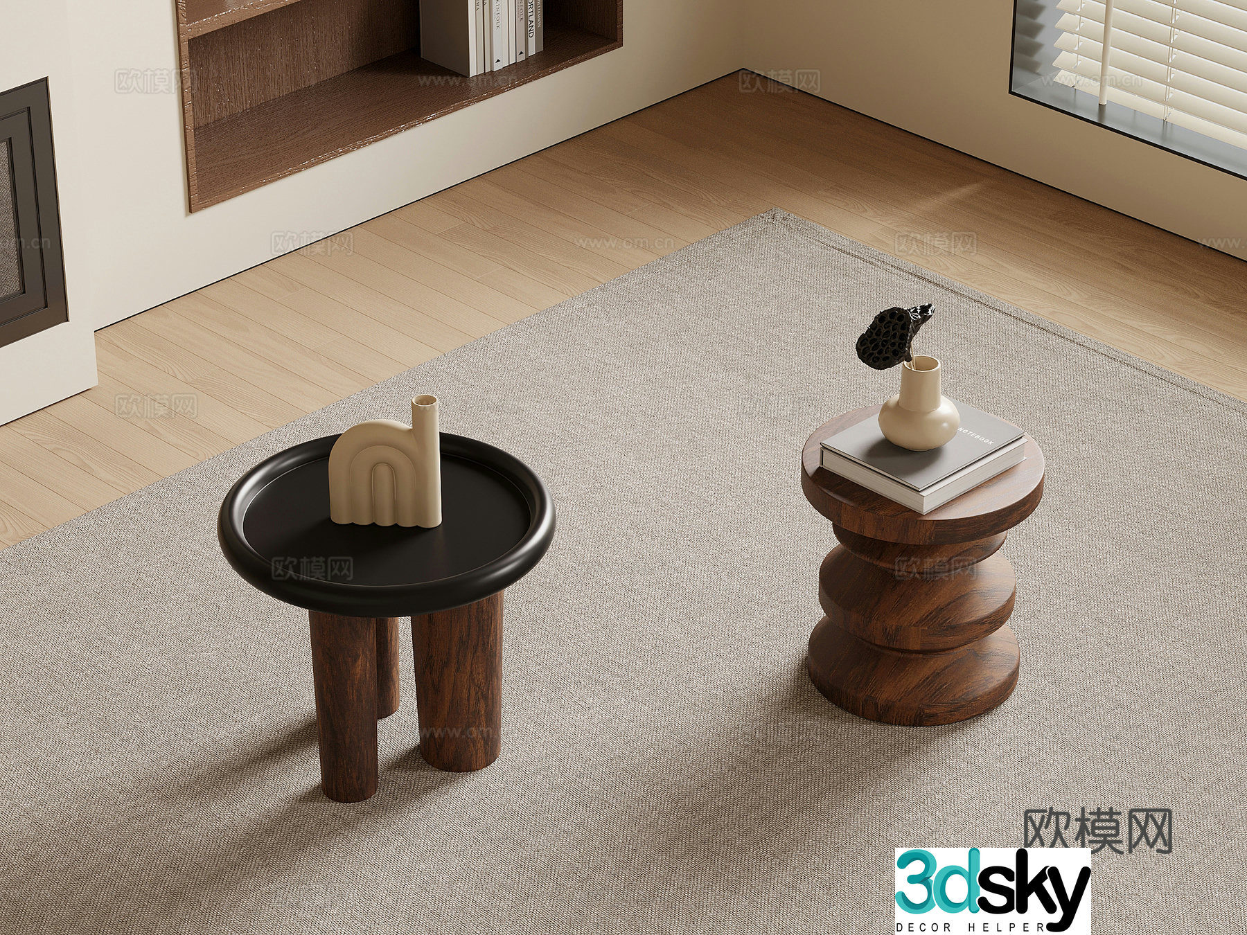 Side table medieval side table solid wood side table 3D model