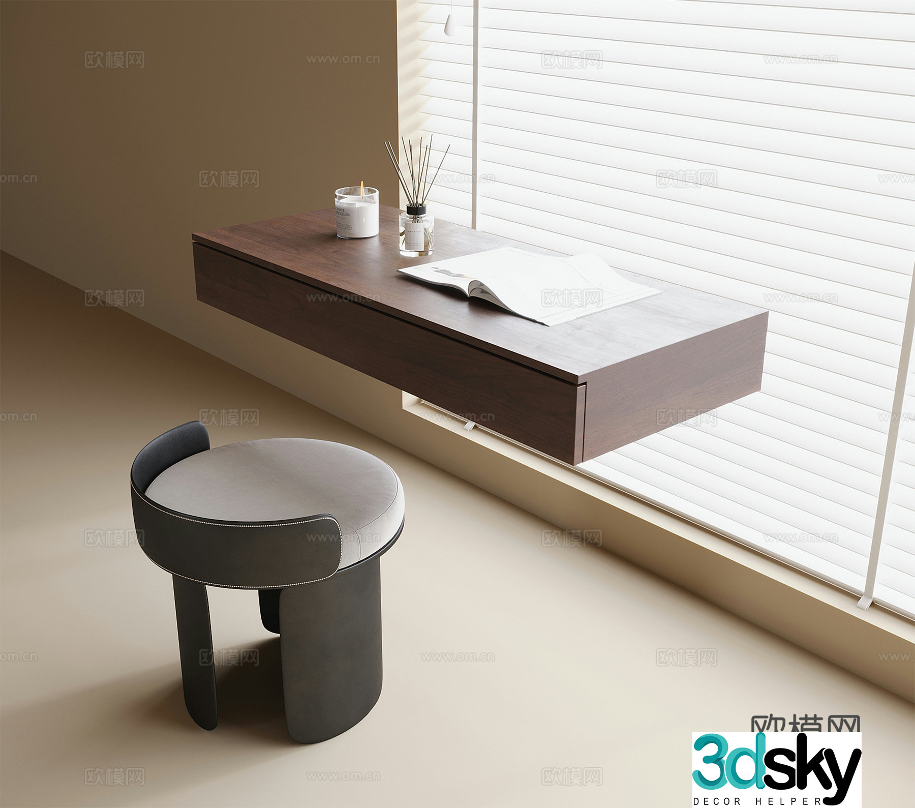Modern dressing table dressing stool 3D model