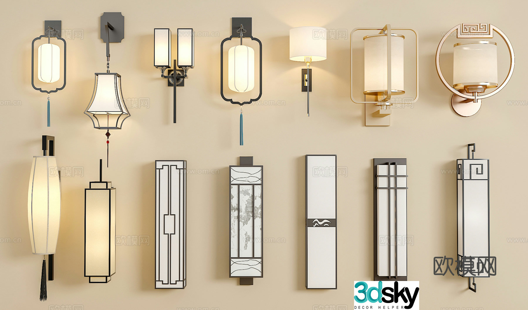 New Chinese style wall lamp Crystal wall lamp Long strip wall lamp Metal wall lamp Glass wall lamp 3D model